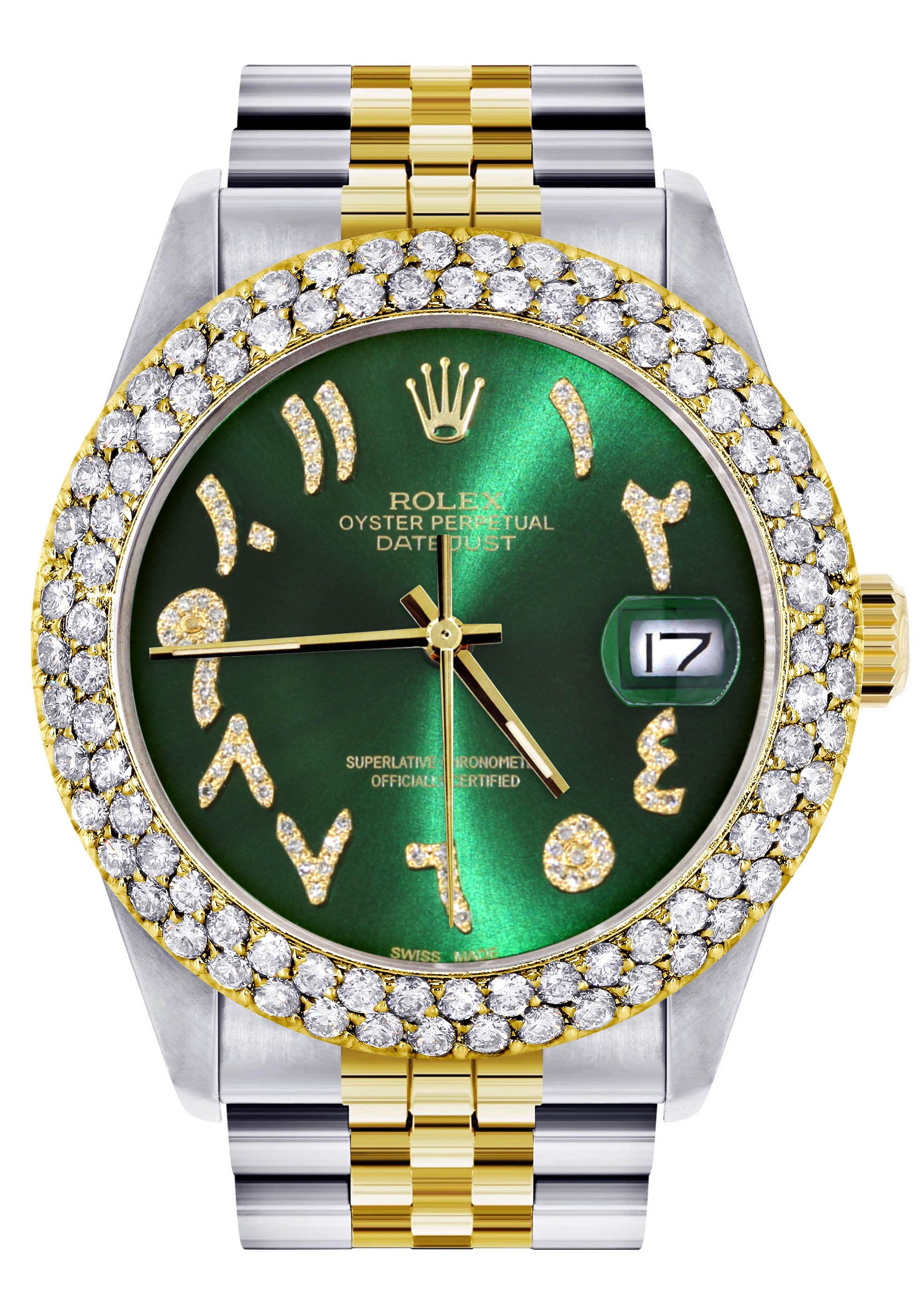 Luxury Diamond Gold Rolex Watch for Women - Model 16233 | 36mm Green Arabic Diamond Dial | 4.25 Carat Two Row Bezel | Jubilee Bracelet | Perfect for Gifts, Special Occasions & Everyday Elegance
