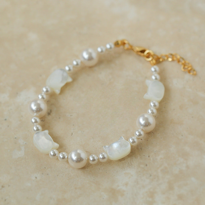 Elegant Swarovski Crystal Pearl Cat Charm Bracelet for Women - Perfect Gift for Cat Lovers, Birthday, Anniversary & Special Occasions