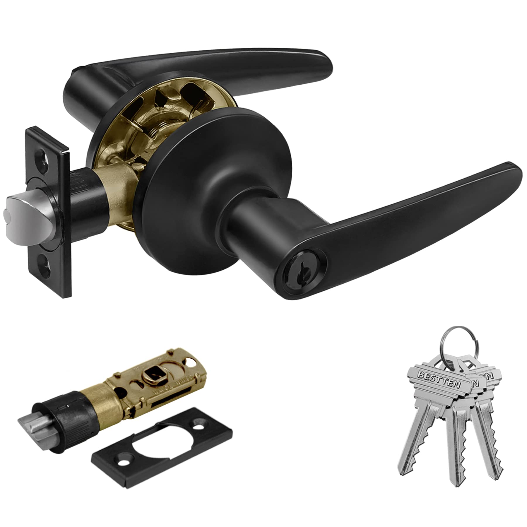 BESTTEN Roma Keyed Door Lever with Lock - Matte Black for Home Security