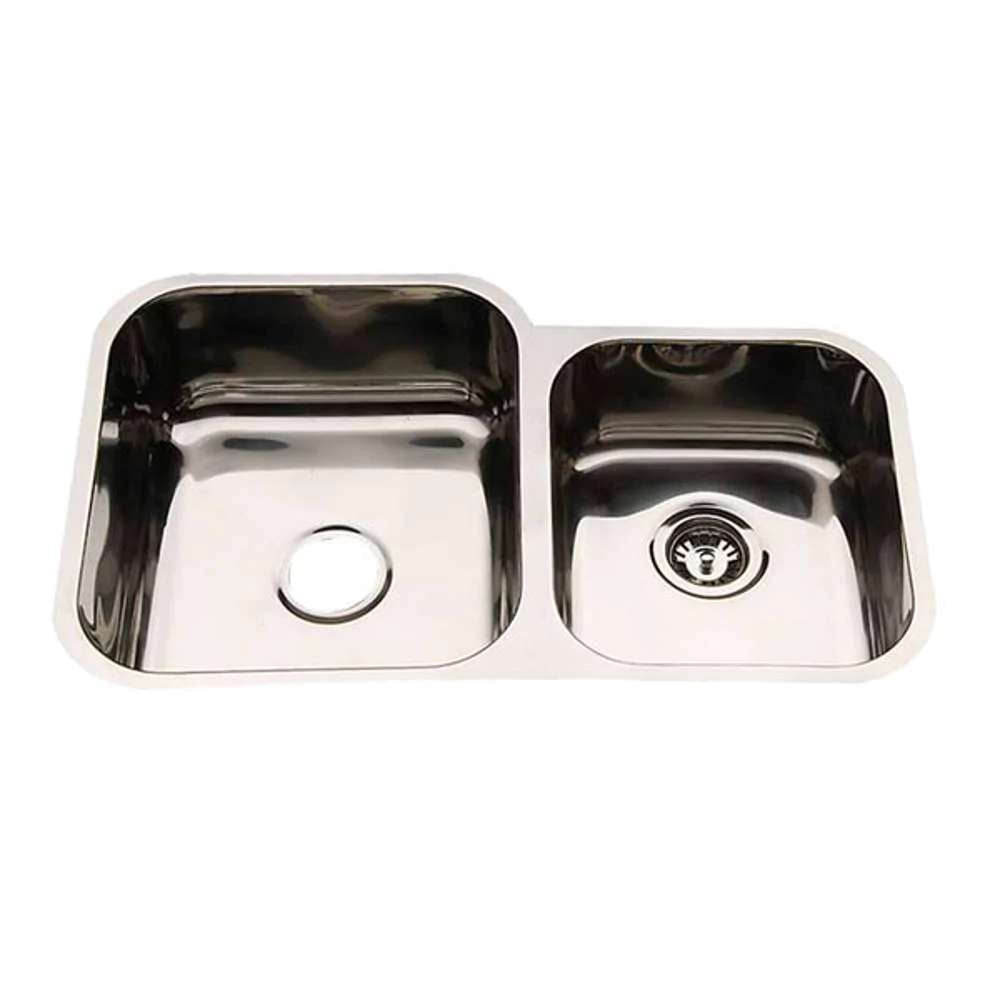 Evia 33-inch Undermount Double Bowl Stainless Steel Kitchen Sink - 1.5 Bowl Design (Model #DB632A) for Modern Home & Restaurant Use