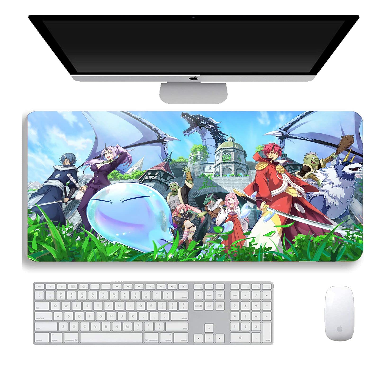 AAHMED Anime That Time I Got Reincarnated as a Slime Non-Slip Rubber Mouse Pad - 35.4x15.7in Large Gaming Mousepad for PC, Laptop, Computer (Black) - Perfect for Office Work, Gaming & Anime Fans