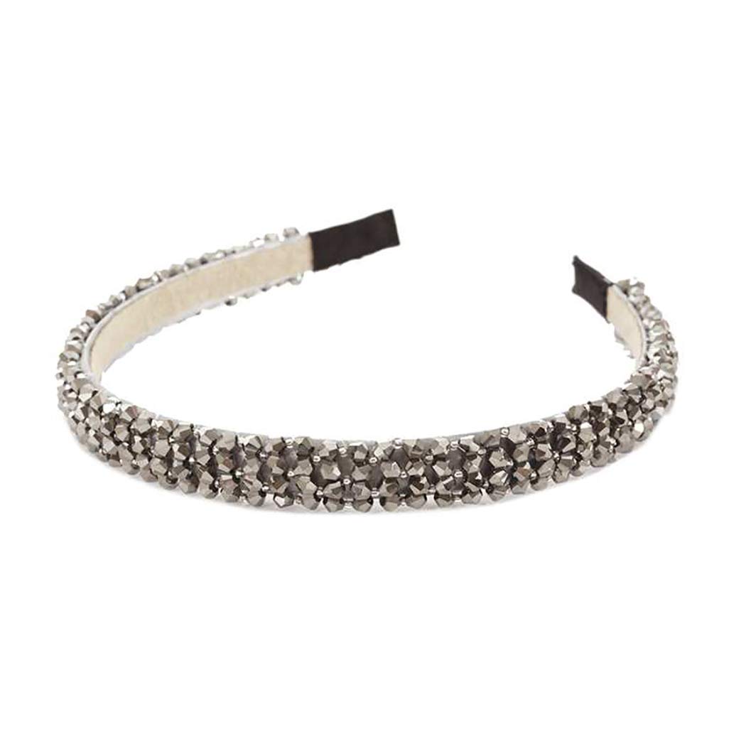 Rosemarie & Jubalee Women's Crystal Beaded Hair Headband - Hematite Silver Elegant Hair Accessory for Weddings, Parties & Special Occasions