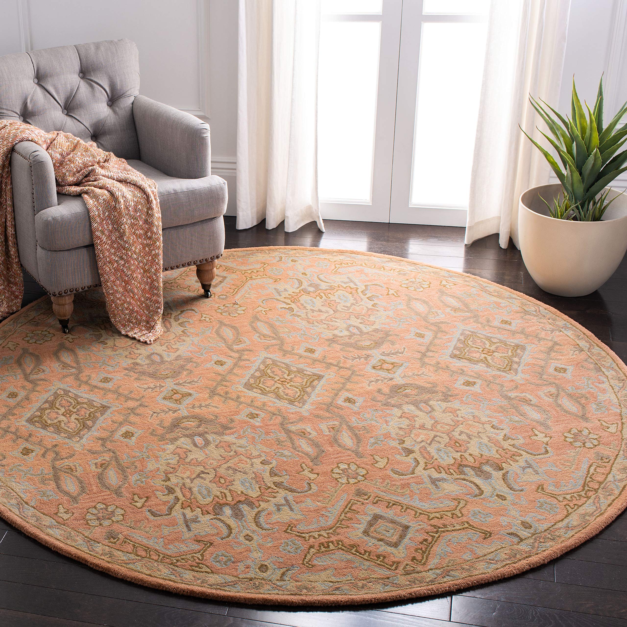 SAFAVIEH Wyndham Collection 7-Foot Round Terracotta WYD203A Handmade Modern Premium Wool Area Rug for Living Room, Bedroom & Dining Room Decor