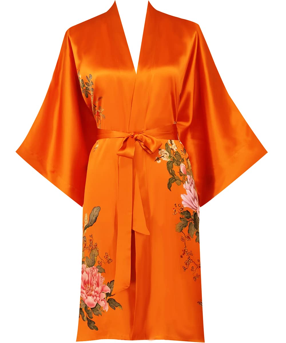 Women's 100% Silk Kimono Robe - Short Sleeve Bathrobe & Pajama Set - Lightweight Loungewear for Spa, Yoga & Home Relaxation
