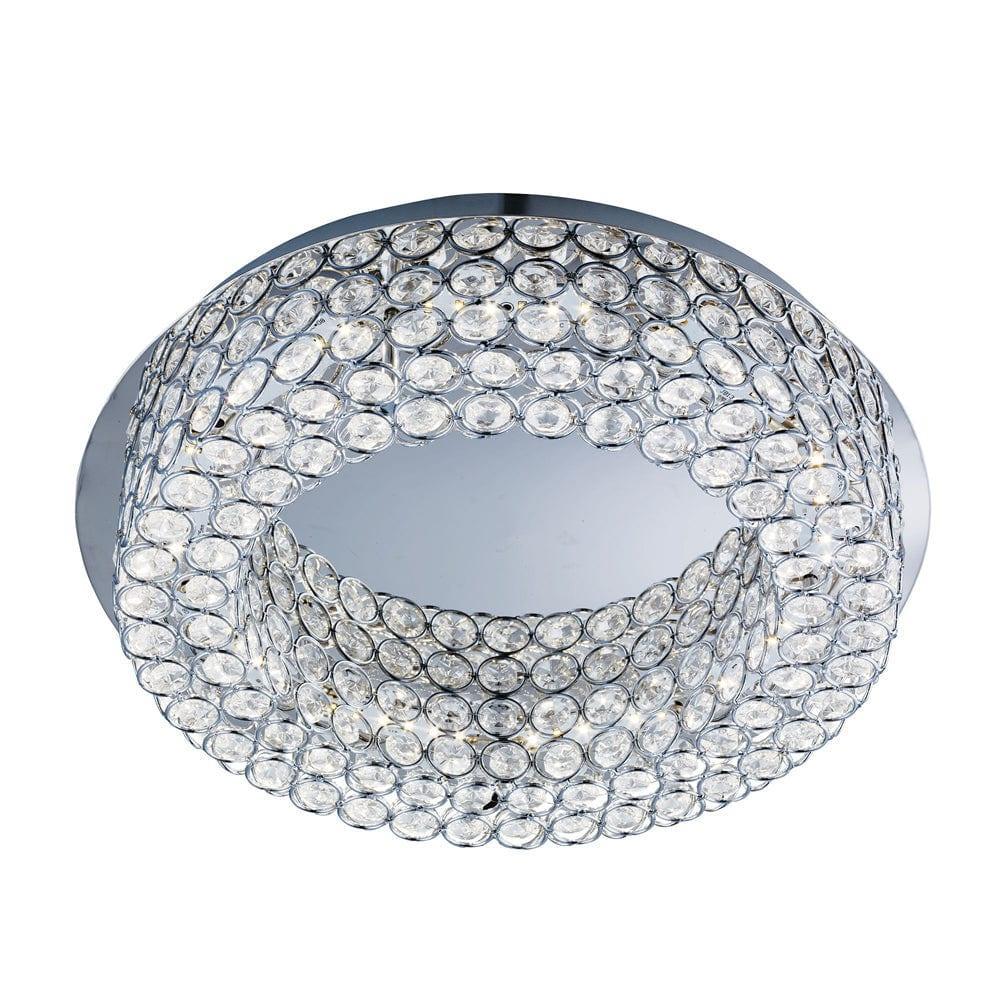 Chantilly LED Chrome Flush Mount Ceiling Light with Button Crystals - Modern Crystal Chandelier for Bedroom, Dining Room & Living Room Lighting
