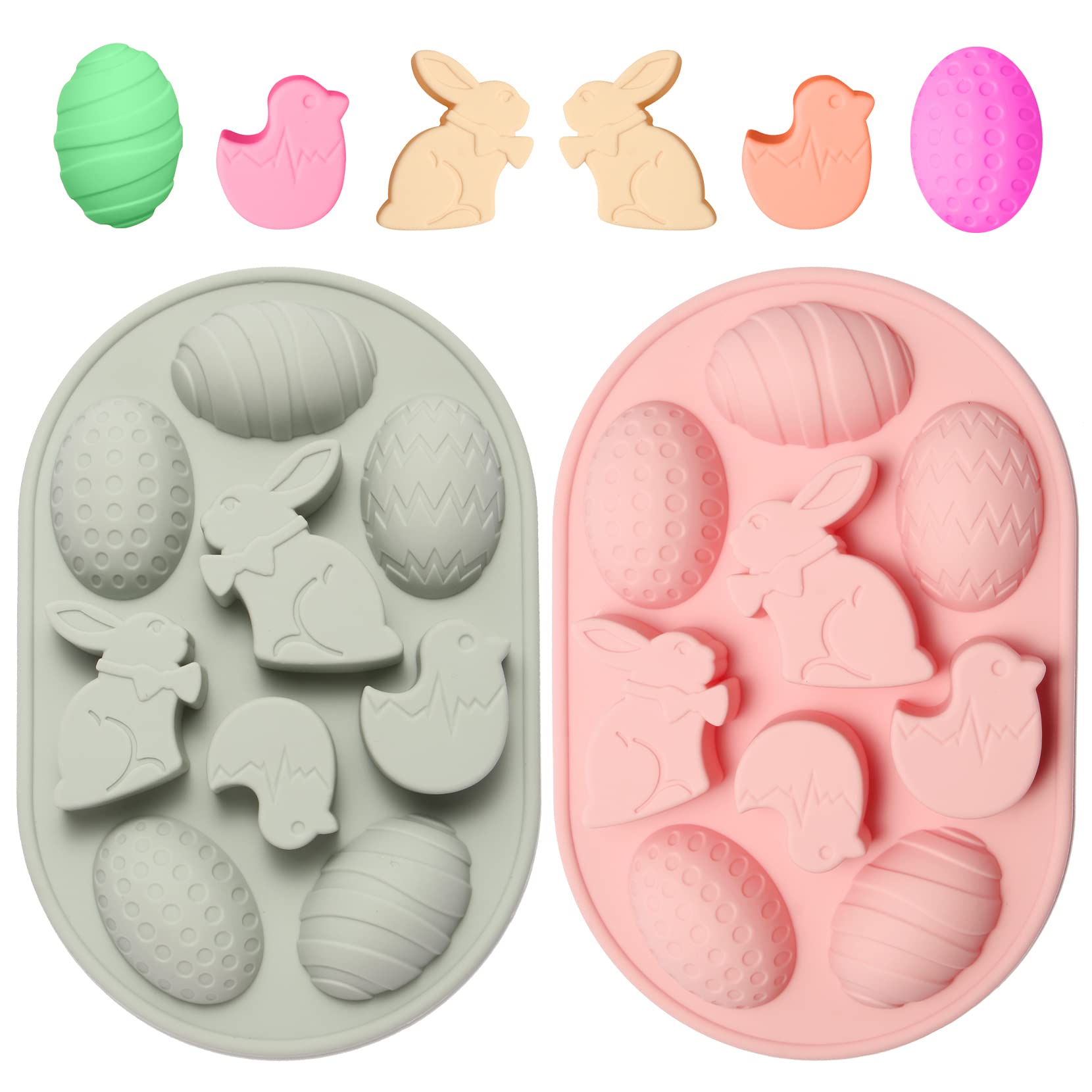 2 Pack Easter Silicone Molds - Bunny & Egg Shaped 3D Chocolate Candy Baking Molds for DIY Cake Decorations, Fondant, Biscuits & Sugar Crafts - Perfect for Easter Party Treats & Holiday Baking