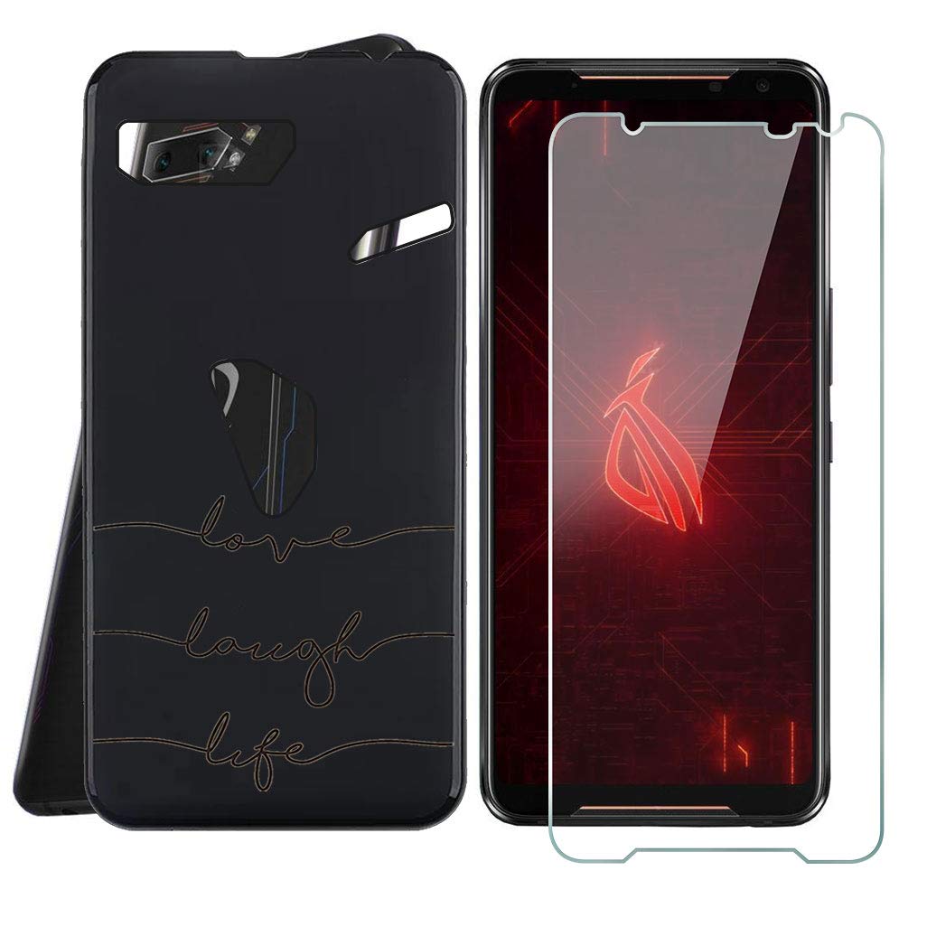 ASUS ROG Phone 2 ZS660KL Case with Tempered Glass Screen Protector - Flexible Soft TPU Shockproof Cover & Love Symbol Design for 6.59