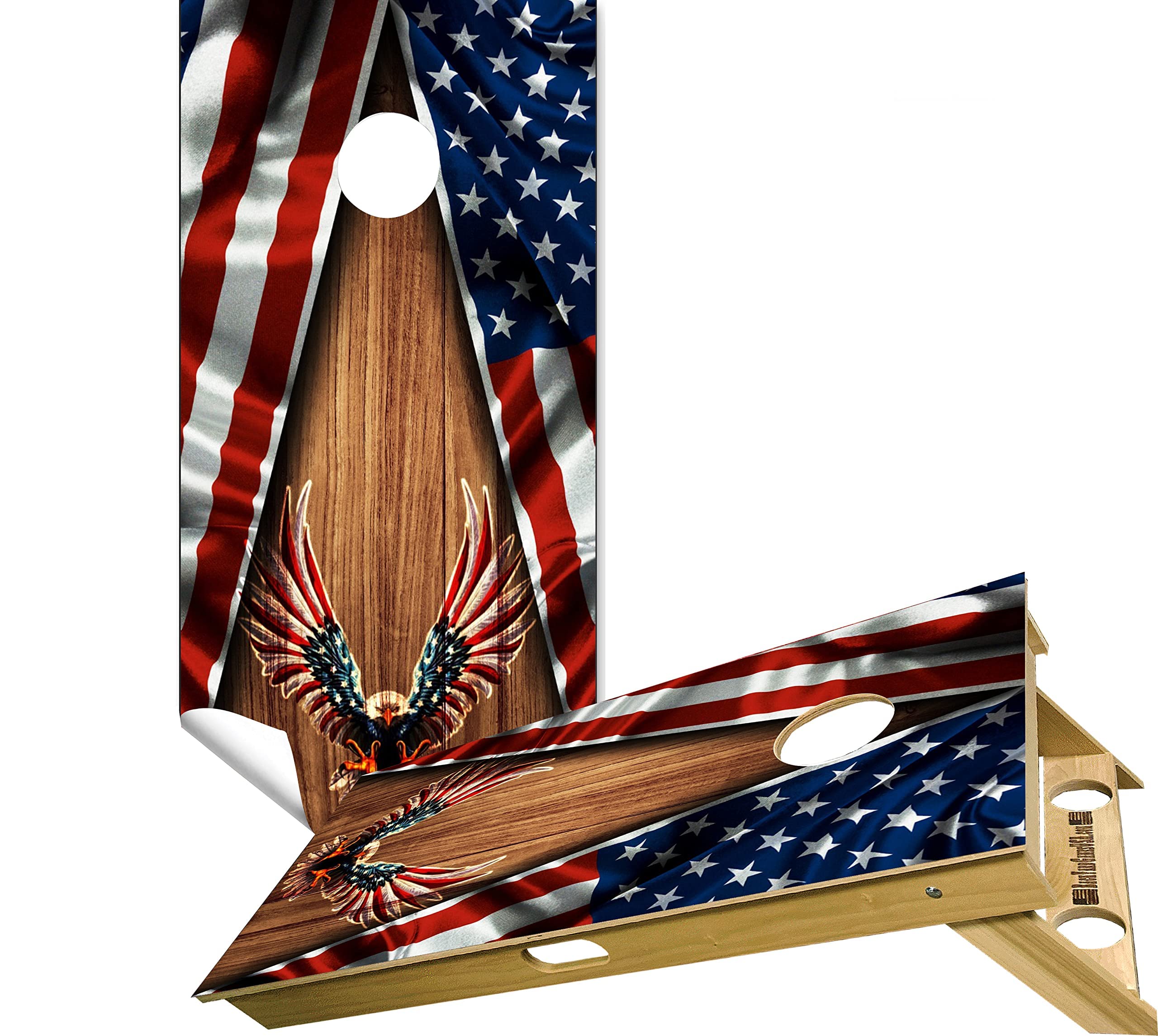 Premium American Eagle Cornhole Board Wraps Set - 2 Boards with Pro Corn Hole Bags & Decorative Skins | Outdoor Tailgating, Backyard Games, and Party Entertainment Accessories