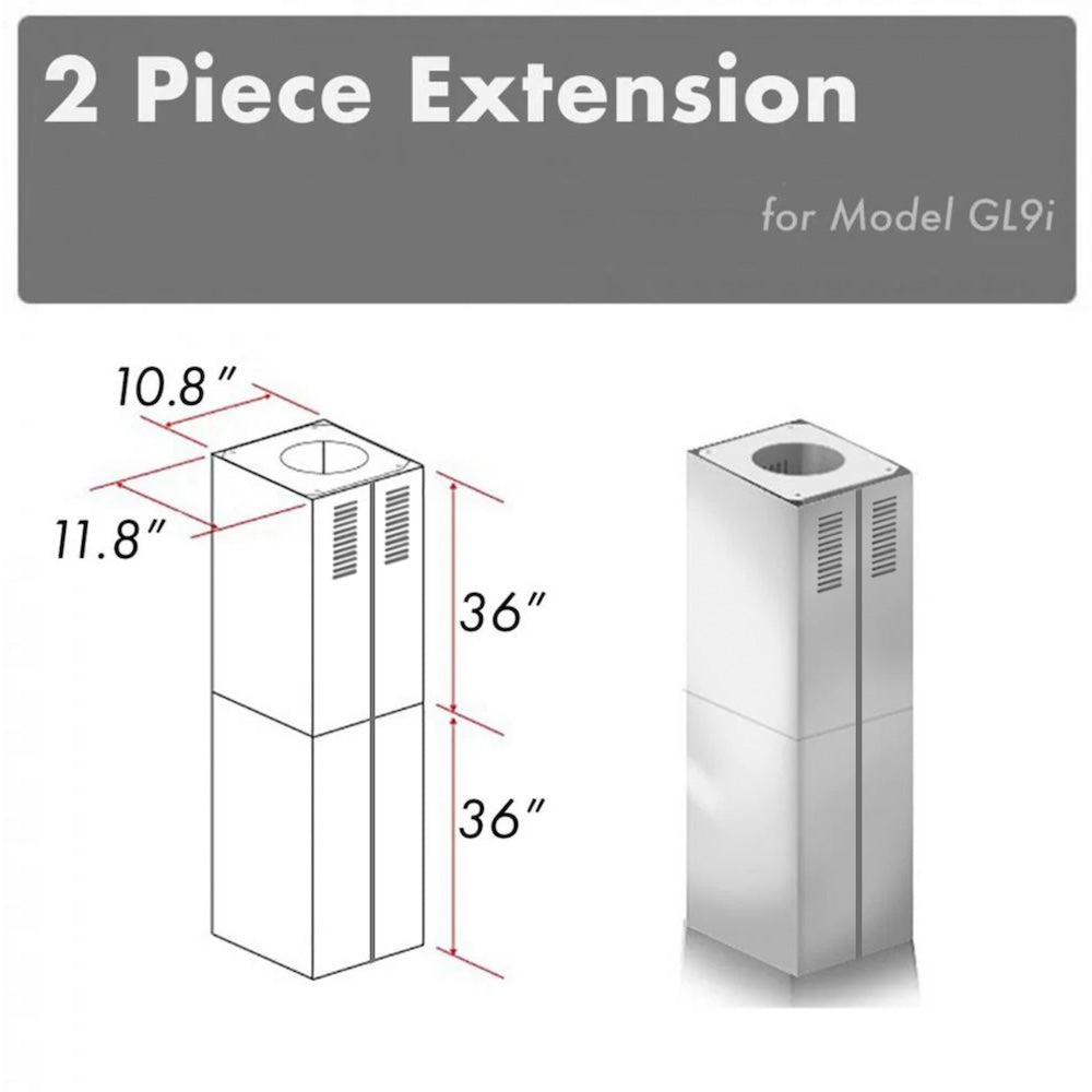 ZLINE 2-Piece 36-Inch Chimney Extension Kit for 10 ft. to 12 ft. Ceilings - Compatible with Range Hoods (Model 2PCEXT GL9i) - Perfect for Kitchen Ventilation & High Ceiling Installations