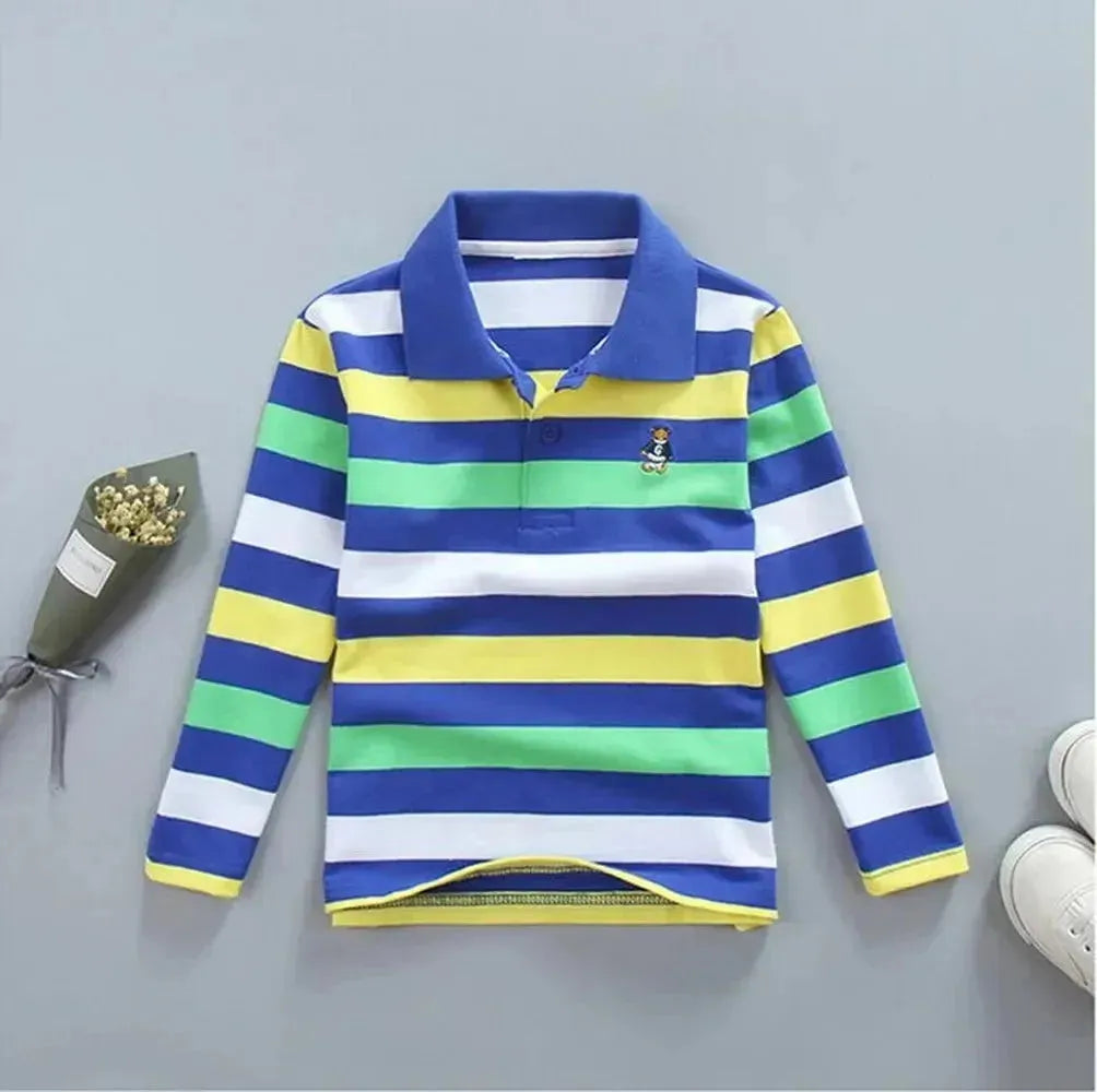 Kids Striped Logo Polo Shirt - Comfortable Cotton Casual Wear for School & Play | Perfect for Boys & Girls