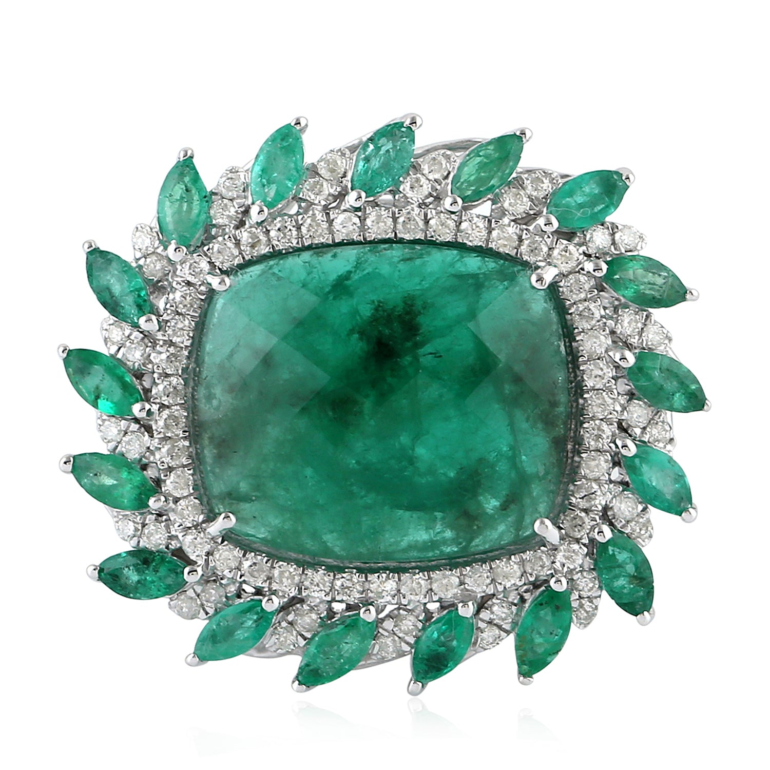 18K White Gold Marquise Cut Emerald and Pave Diamond Cocktail Ring for Women - Elegant Evening Wear & Special Occasion Jewelry Gift