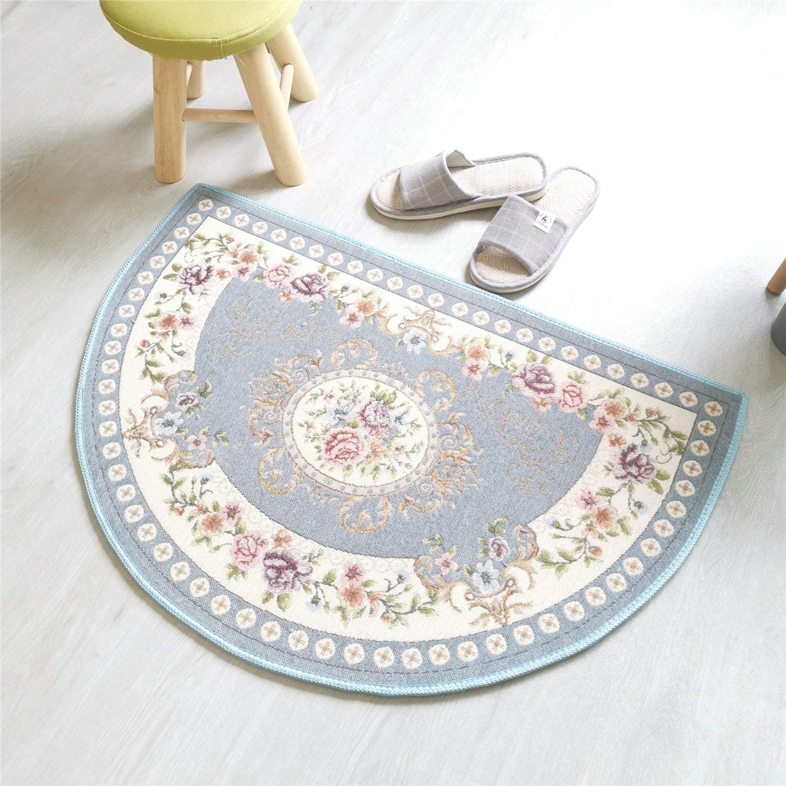 ZWMBYN Half Round Non-Slip Absorbent Door Mat - Indoor/Outdoor Welcome Entryway Rug for Bathroom, Entrance, Garage & Patio - Low-Profile Doormat (19x31 Inch, Blue) - Perfect for High-Traffic Areas, Wet Shoes & Pet Paws