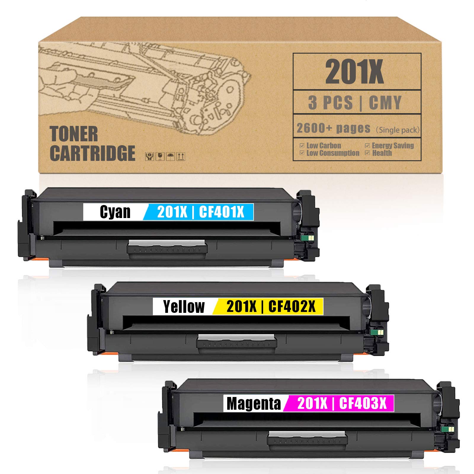 3 Pack (1C+1M+1Y) HP CF401X CF402X CF403X CF253XM Compatible Toner Cartridge Replacement for HP Color Pro M252dw M252n MFP M277 Series Printers - Home & Office Printing Solution