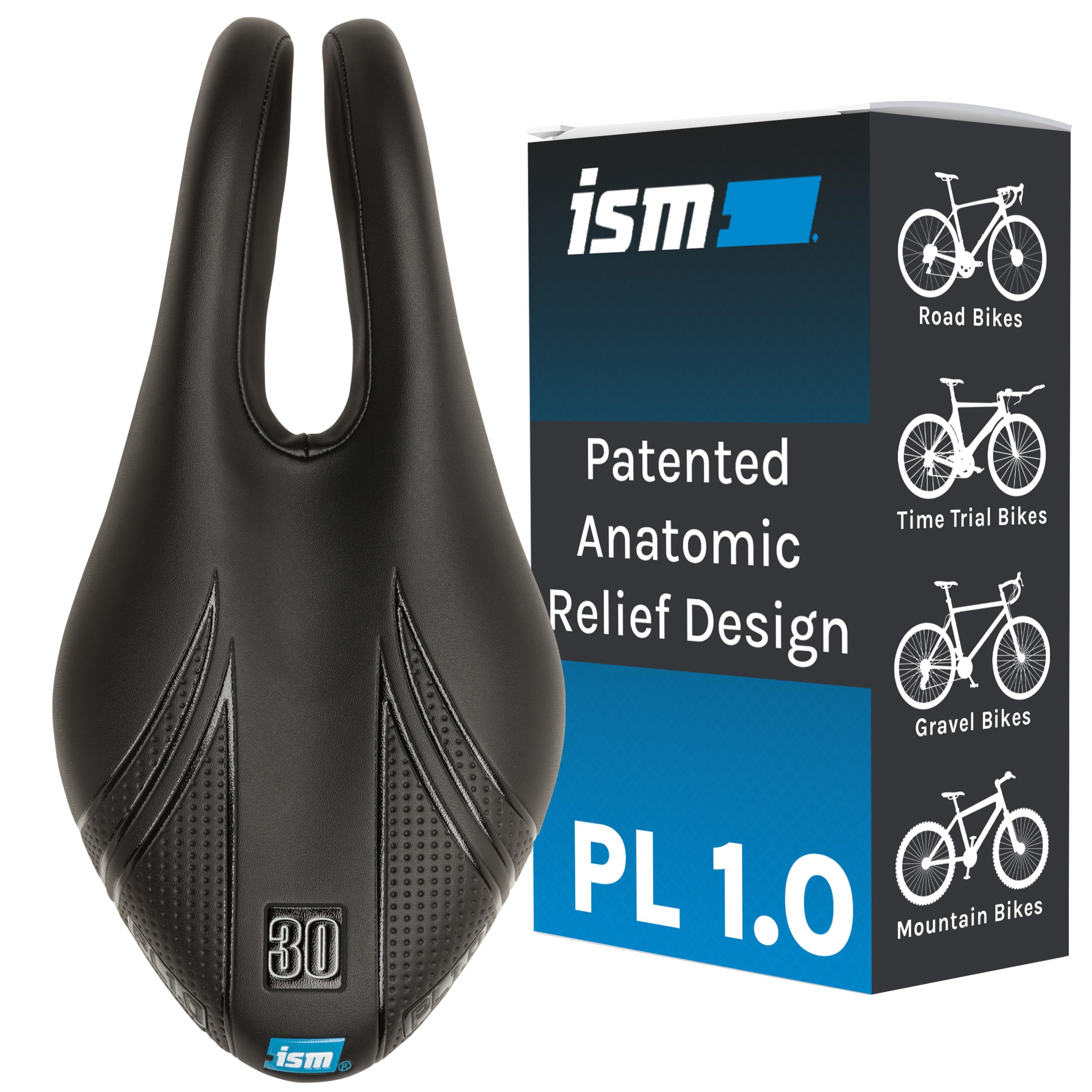 ISM PL Series Noseless Bike Saddle - Split Nose Comfortable Bicycle Seat for Road, Mountain & Gravel Bikes - Ergonomic Unisex Design for Blood Flow & Pressure Relief - Perfect for Long Distance Cycling, Commuting & Triathlon Training