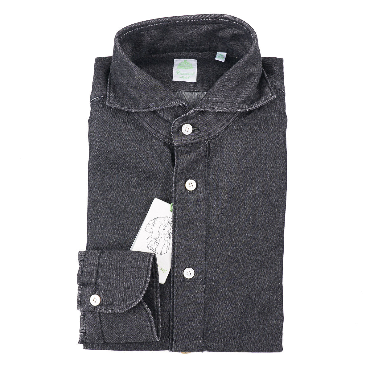 Finamore Premium Rinsed Black Denim Shirt for Men - Classic Slim Fit Button Down Casual Shirt - Perfect for Date Night, Office Wear & Weekend Outings