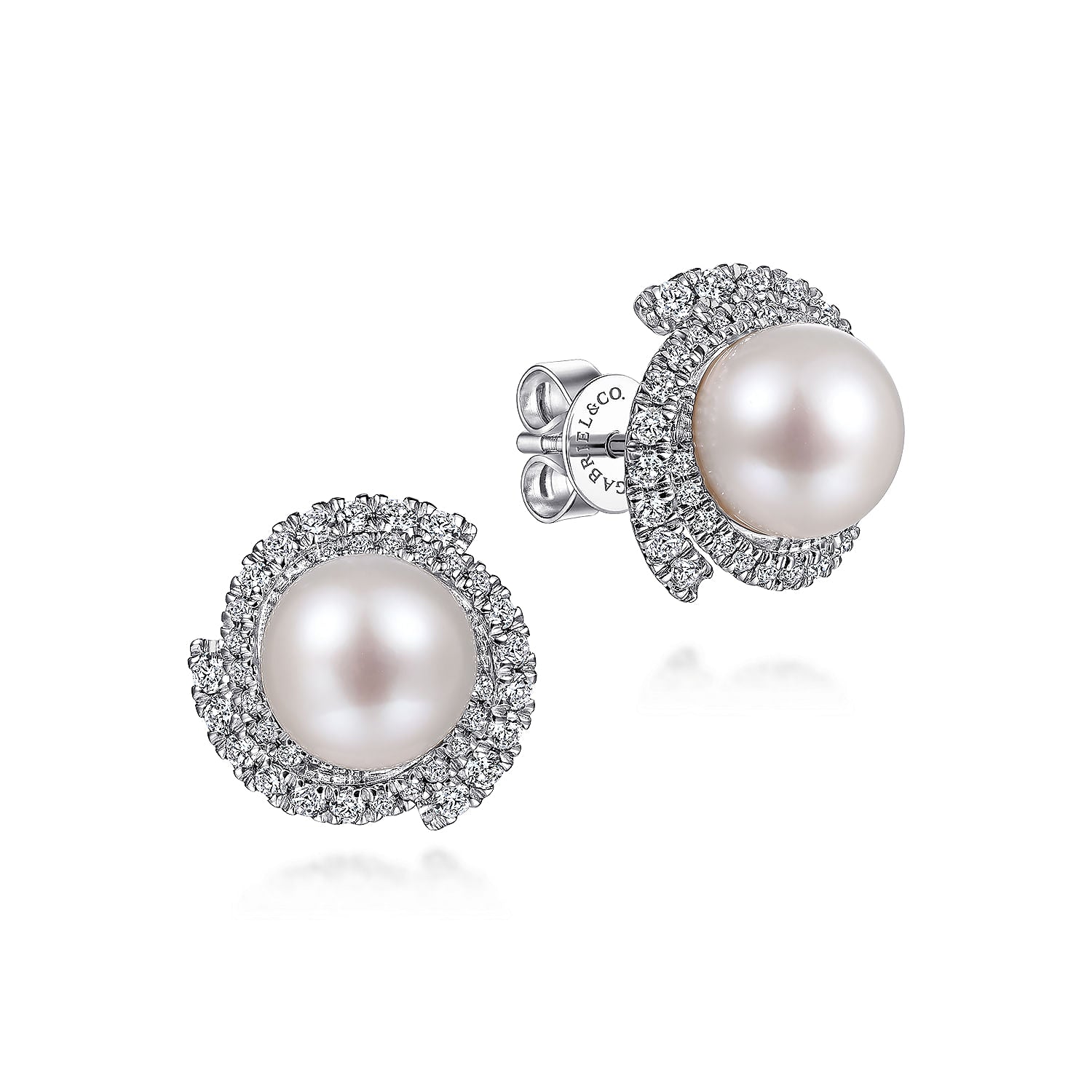 14K White Gold Round Cultured Pearl with Diamond Halo Stud Earrings - Elegant Jewelry for Women, Perfect for Weddings, Anniversaries & Special Occasions (EG13669W45PL)