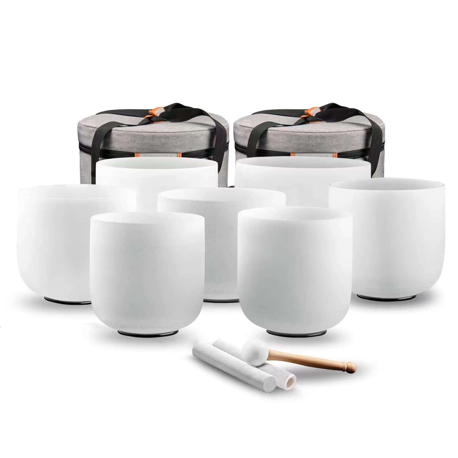 440Hz 7-12 Inch Set of 7 Frosted Quartz Crystal Singing Bowls - Chakra Healing & Meditation Kit with Free Carrying Case - Perfect for Sound Therapy, Yoga, Reiki, and Spiritual Practices