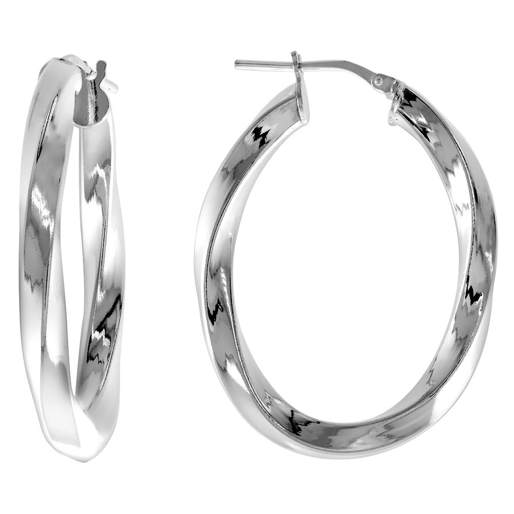 4mm Sterling Silver Square Tube Twisted Hoop Earrings for Women - Click Closure, Assorted Sizes (16mm-30mm) - Italian Crafted Jewelry - Perfect for Everyday Wear, Parties & Gift Giving