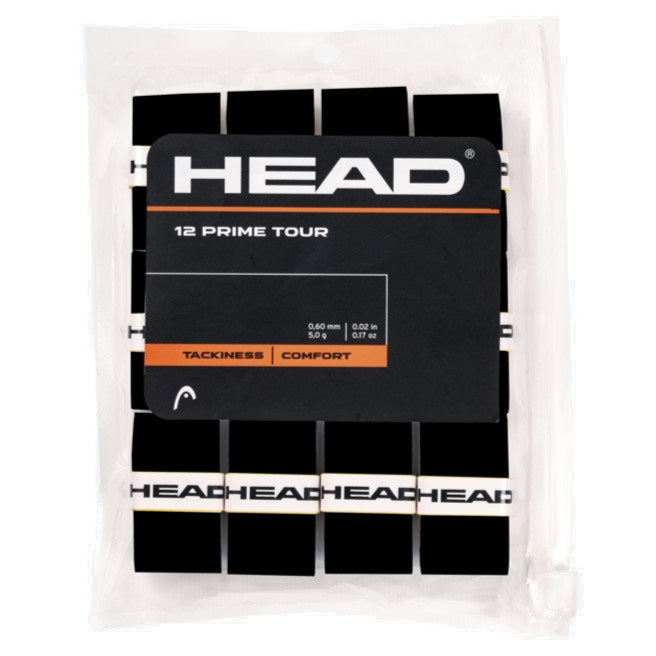 Premium Head Prime Tour Overgrip - 12 Pack (Black) | Tennis & Racquet Sports Grip Tape for Enhanced Performance & Comfort | Ideal for Tennis, Badminton, Squash & Pickleball Players