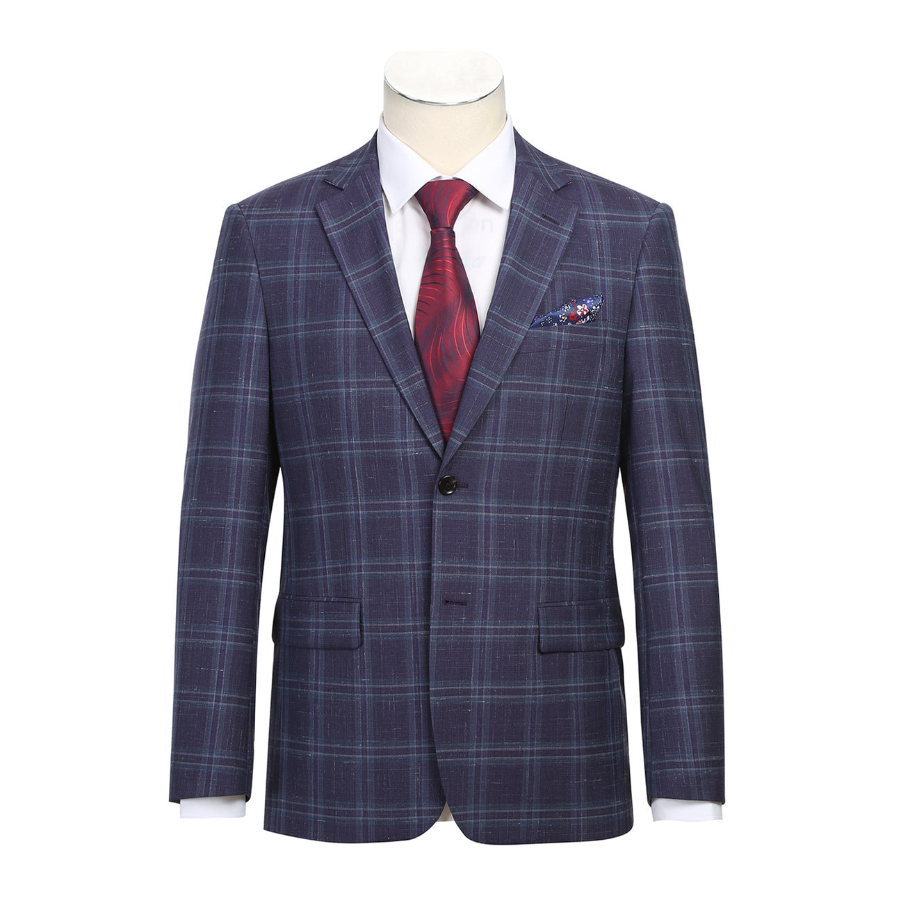 Alessandro Vitello by Renoir Slim Fit Wool Blazer for Men - Purple & Blue Checkered Pattern (Style 565-6) | Perfect for Business Meetings, Weddings & Formal Events