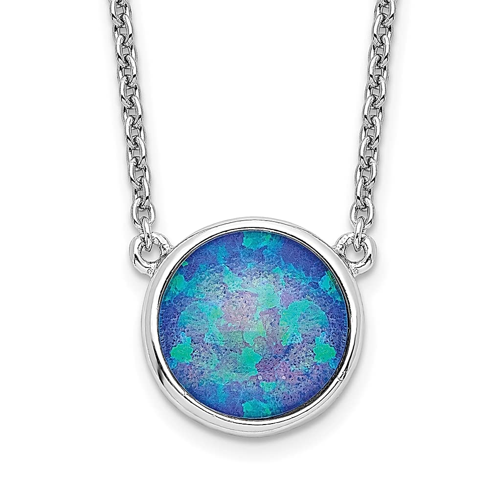 925 Sterling Silver Synthetic Blue Opal 18 Inch Chain Necklace with Pendant Charm - Elegant Gemstone Jewelry for Women | Perfect Gift for Her, Birthday, Anniversary & Special Occasions