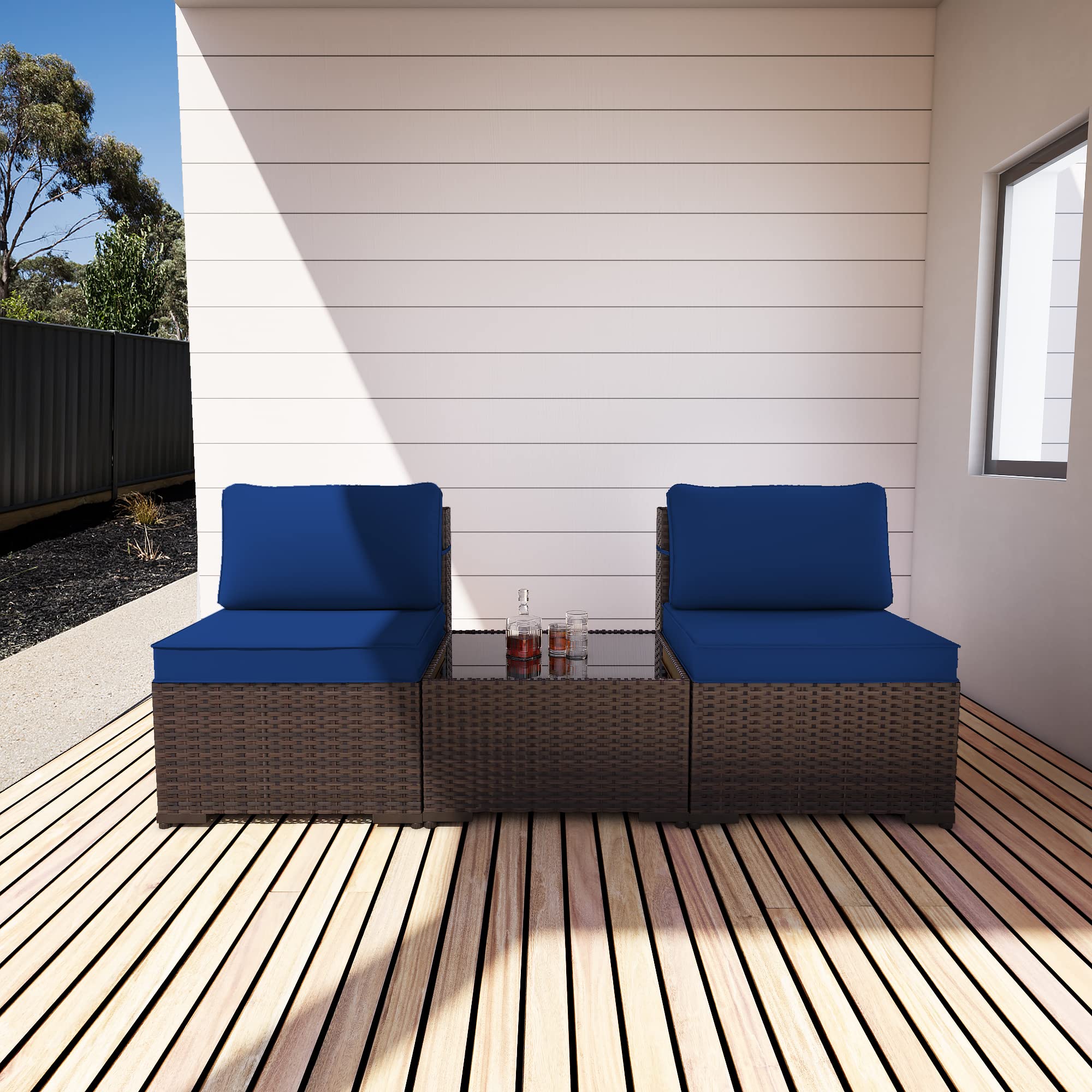 Piltwoff 2-Piece Outdoor Patio Set - Modern All-Weather Wicker Sectional Sofa with Coffee Table & Cushions - Black Patio Furniture for Backyard, Balcony, Garden & Poolside Relaxation