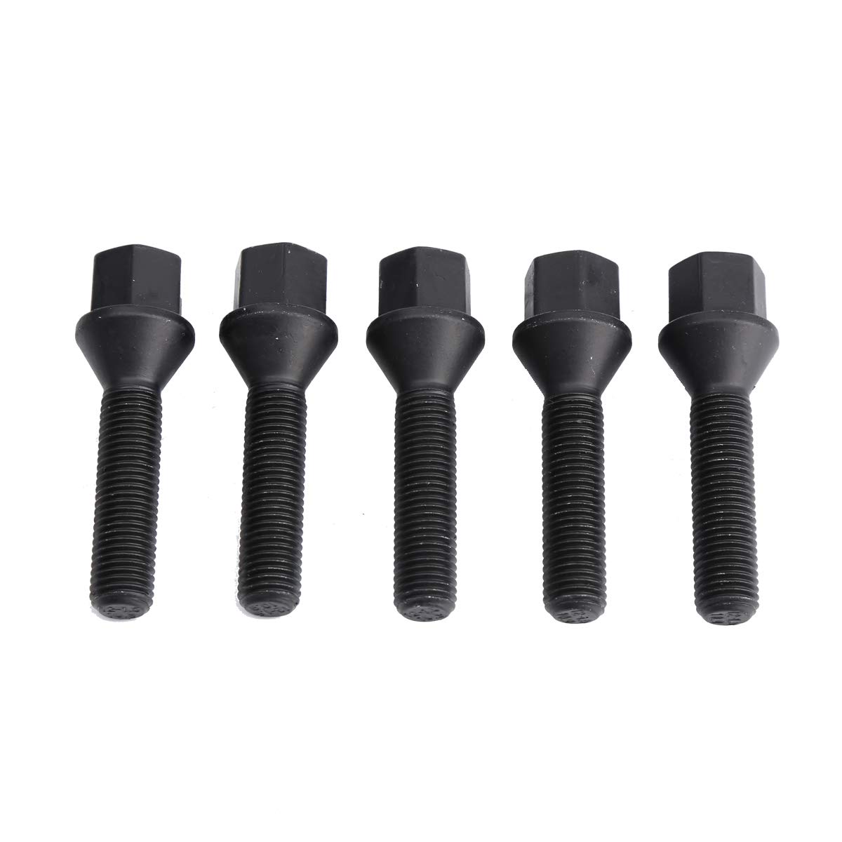 12x1.5mm Tuner Lug Bolts - KSP Conical Seat 45mm Shank for Aftermarket Wheels (5PCS Black) - Secure Wheel Fitment