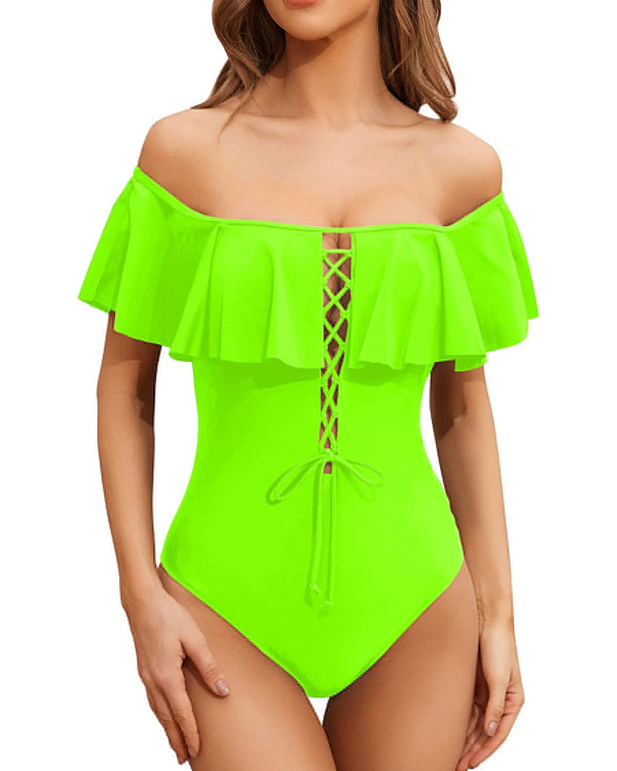 Tempt Me Women's Ruffled Lace-Up Sexy One-Piece Swimsuit | Flattering Bathing Suit for Beach & Pool | Perfect for Summer Vacations & Tropical Getaways