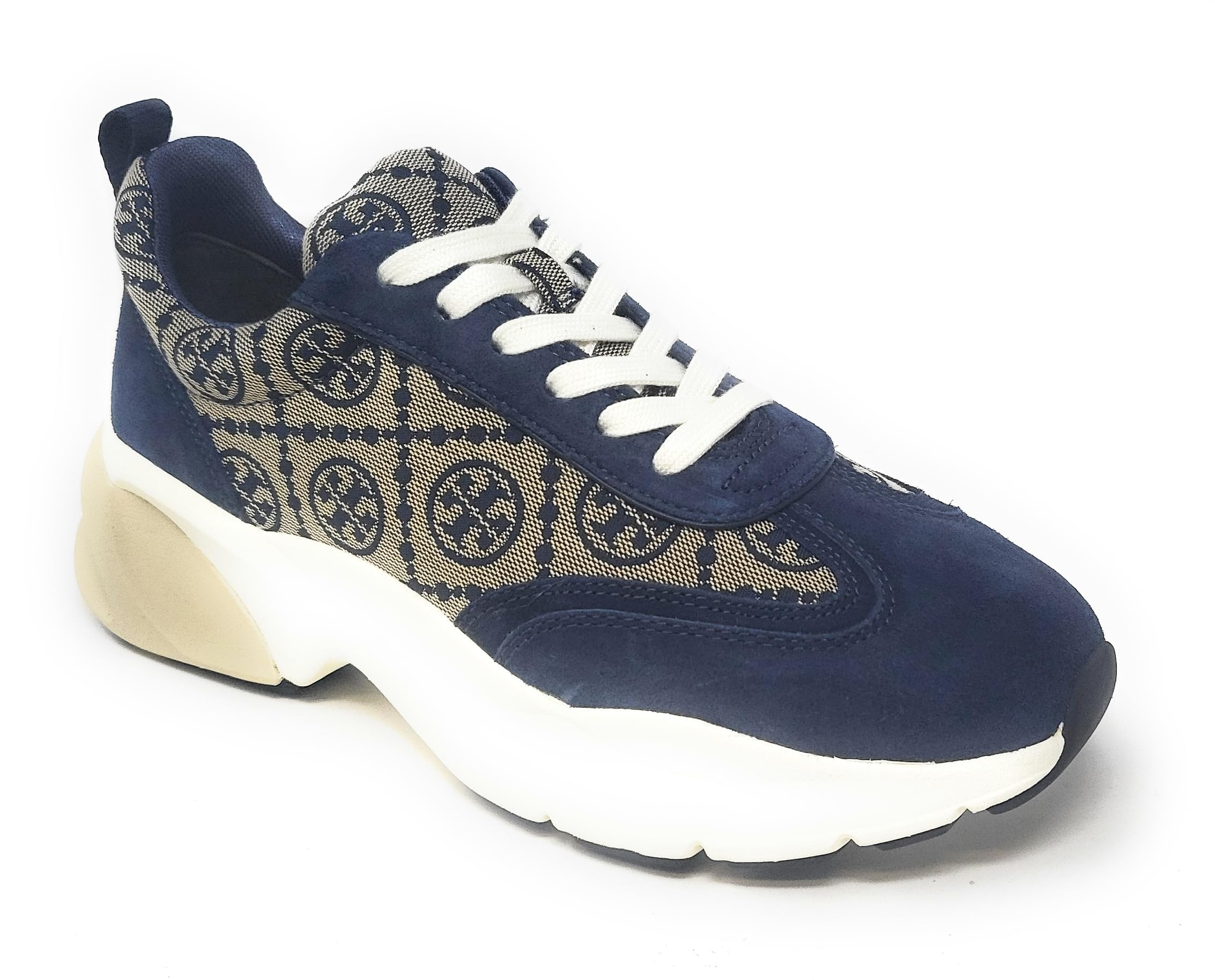 Tory Burch Women's T Monogram Good Luck Trainer Fashion Sneakers - Jacquard & Suede Design for Casual Wear, Work & Travel