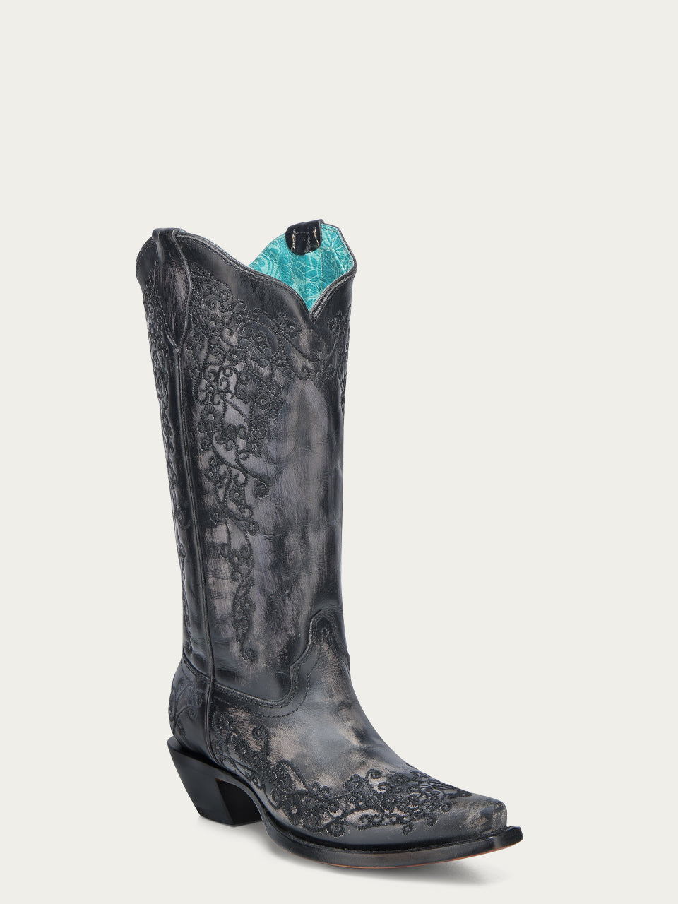 Women's Black Floral Embroidery Snip Toe Cowboy Boots - Stylish Western Boots for Country Dancing, Rodeo & Casual Outfits