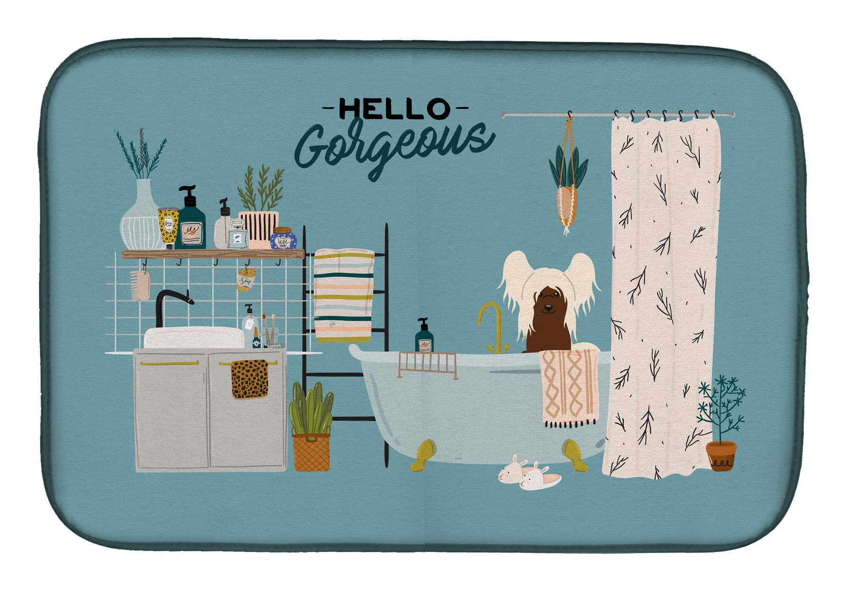 Chinese Crested Dog Dish Drying Mat - Absorbent Kitchen Counter Pad for Bathtub & Dishes, 14x21