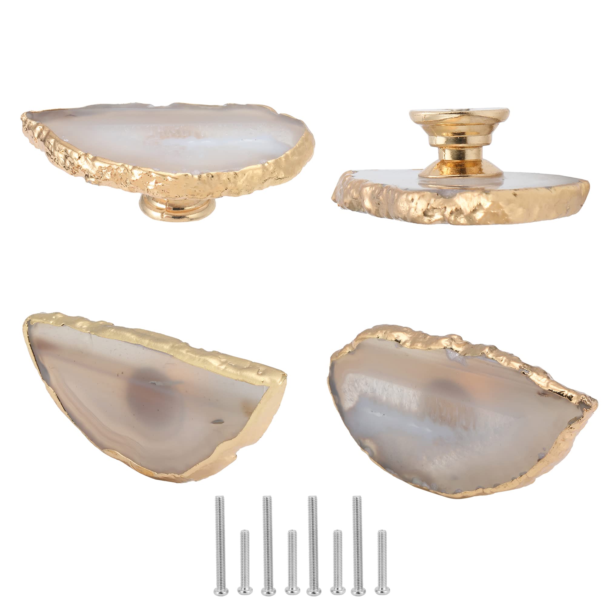 Premium White Agate Cabinet Knobs & Pulls Set of 4 - Gold Dresser Knobs for Cabinets, Drawers, Bifold Doors - Elegant Hardware for Closet, Kitchen & Cupboard Organization & Décor