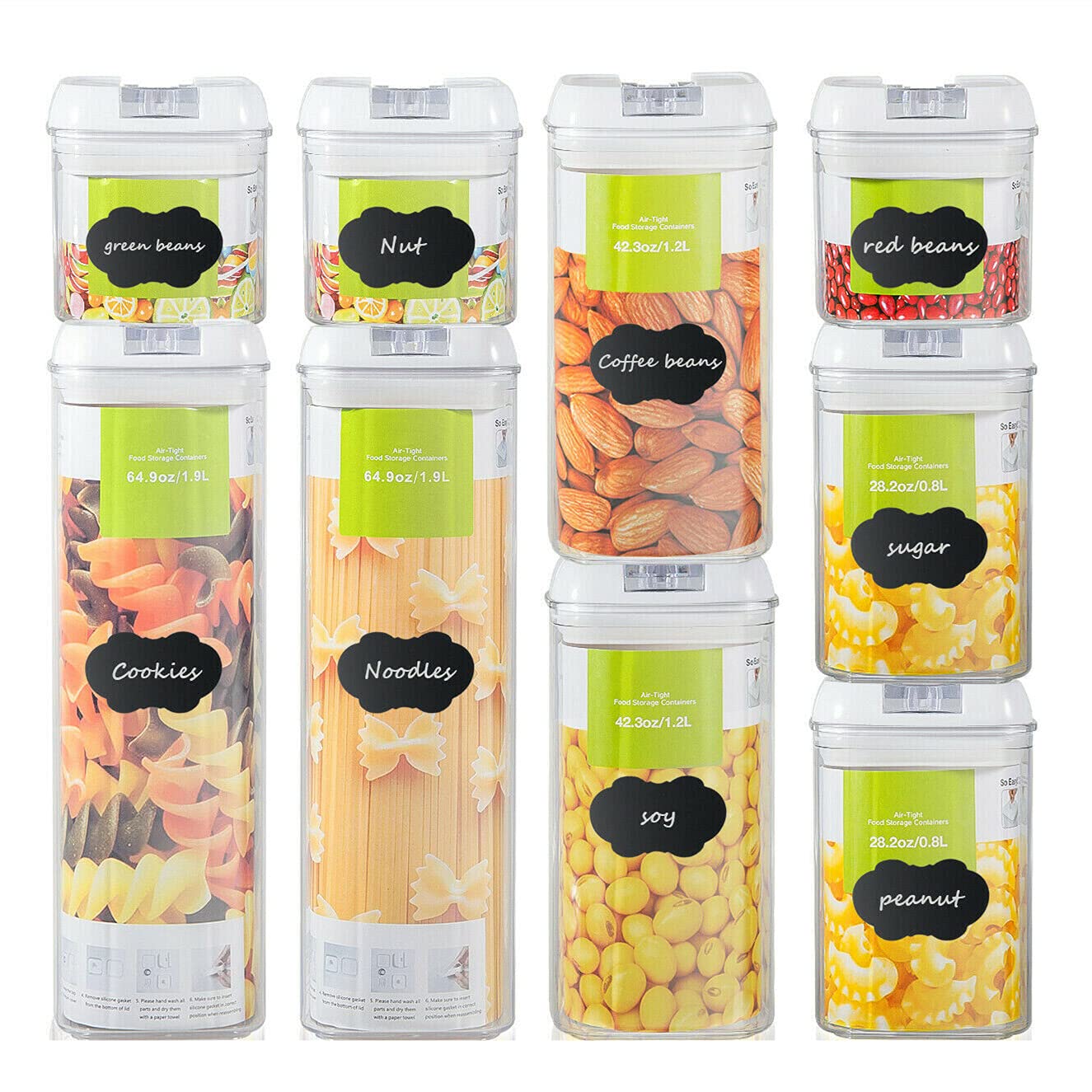 BPA-Free Airtight Food Storage Containers Set with Lids - 9 Piece Plastic Kitchen Pantry Organization for Flour, Sugar, Cereal & Dry Goods | Perfect for Meal Prep, Baking & Pantry Organization (White)