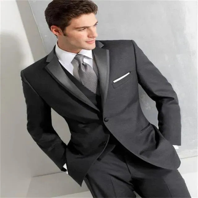 Premium Caine Tuxedo 3-Piece Suit for Men - Formal Black Wedding Suit with Vest & Pants - Perfect for Weddings, Prom, Black Tie Events & Special Occasions