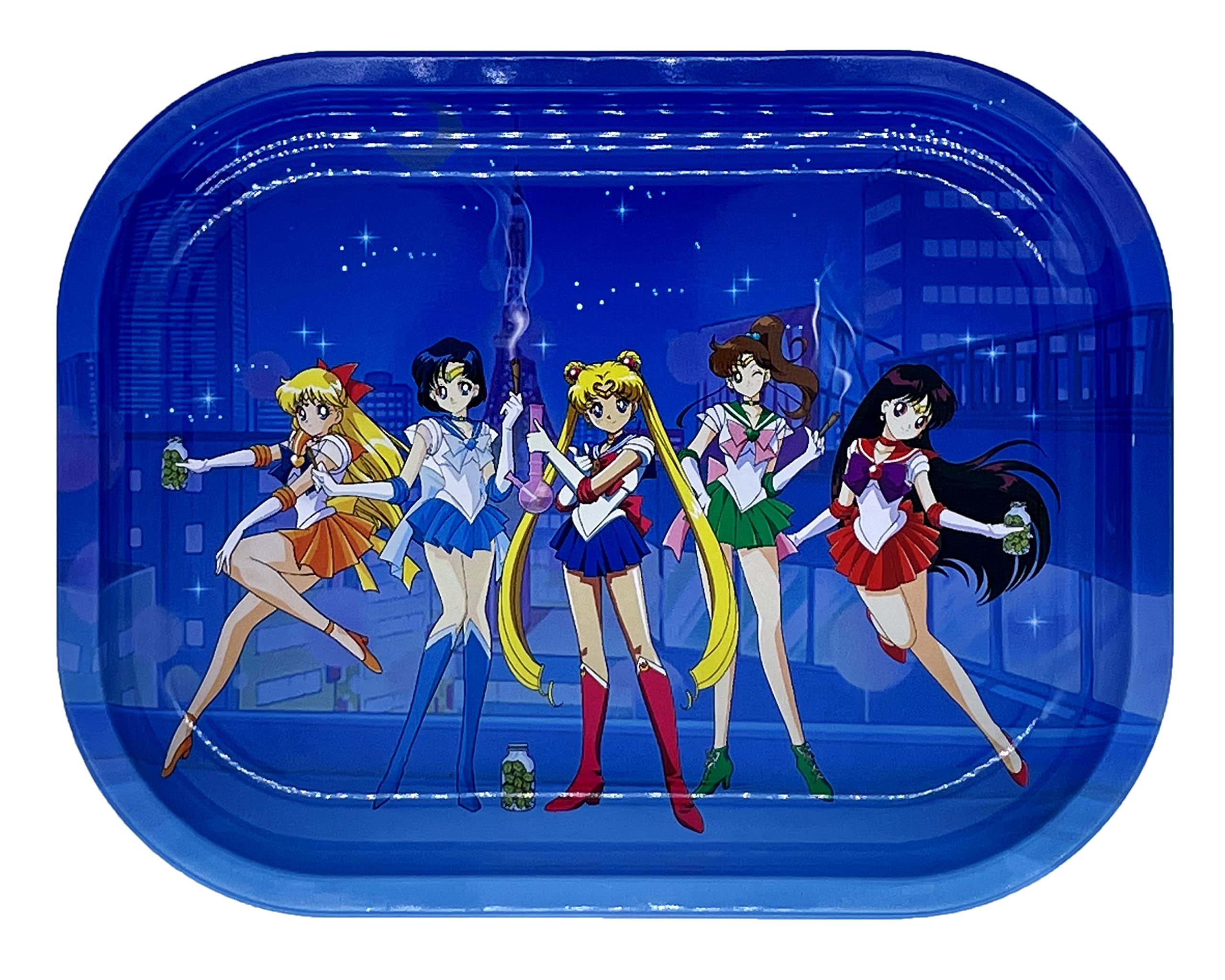 Stylish Blue Metal Rolling Tray for Women - Cute Girly Design, Premium Small Tray 7