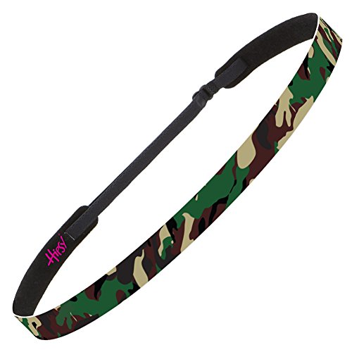 Hipsy Adjustable No-Slip Retro Camo Headband for Women - Skinny Green Head Wrap for Sports, Workouts & Fashion Accessories