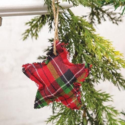 6-Piece Set of Red and Green Plaid Star Ornaments - Perfect for Christmas Tree Decorations, Holiday Parties, and Festive Home Decor