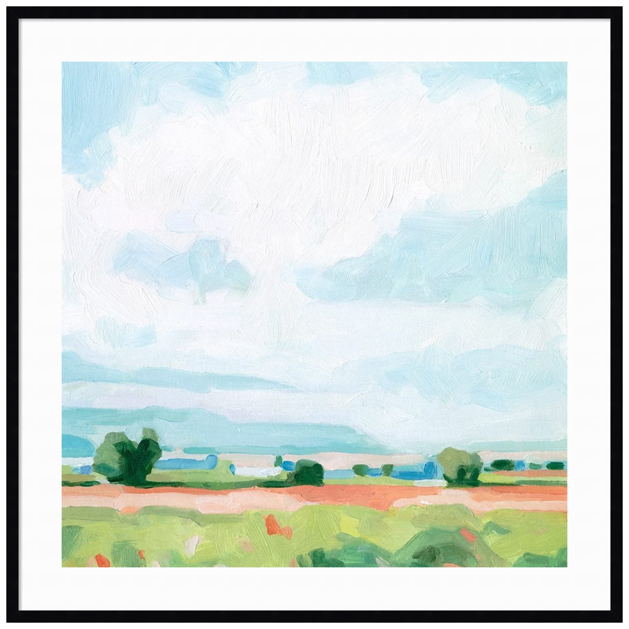 Emma Scarvey Spring Midday II Wood Framed Wall Art Print - 41x41 Inch Oversized Canvas Painting with Svelte Noir Black Frame - Perfect for Living Room, Bedroom & Office Decor