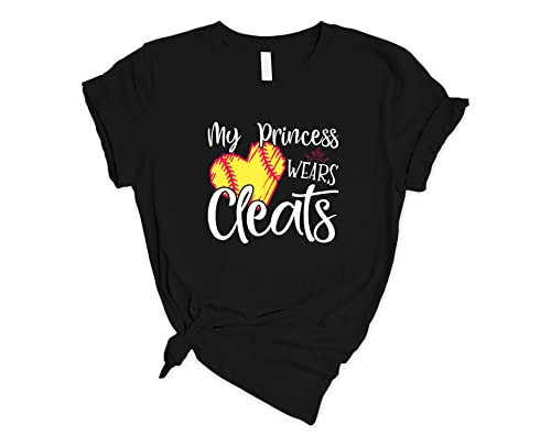 My Princess Wears Cleats T-Shirt - Baseball Mom & Softball Mom Shirt - Cute Sports Mama Gift for Players & Fans - Perfect for Games, Practices & Team Spirit Events
