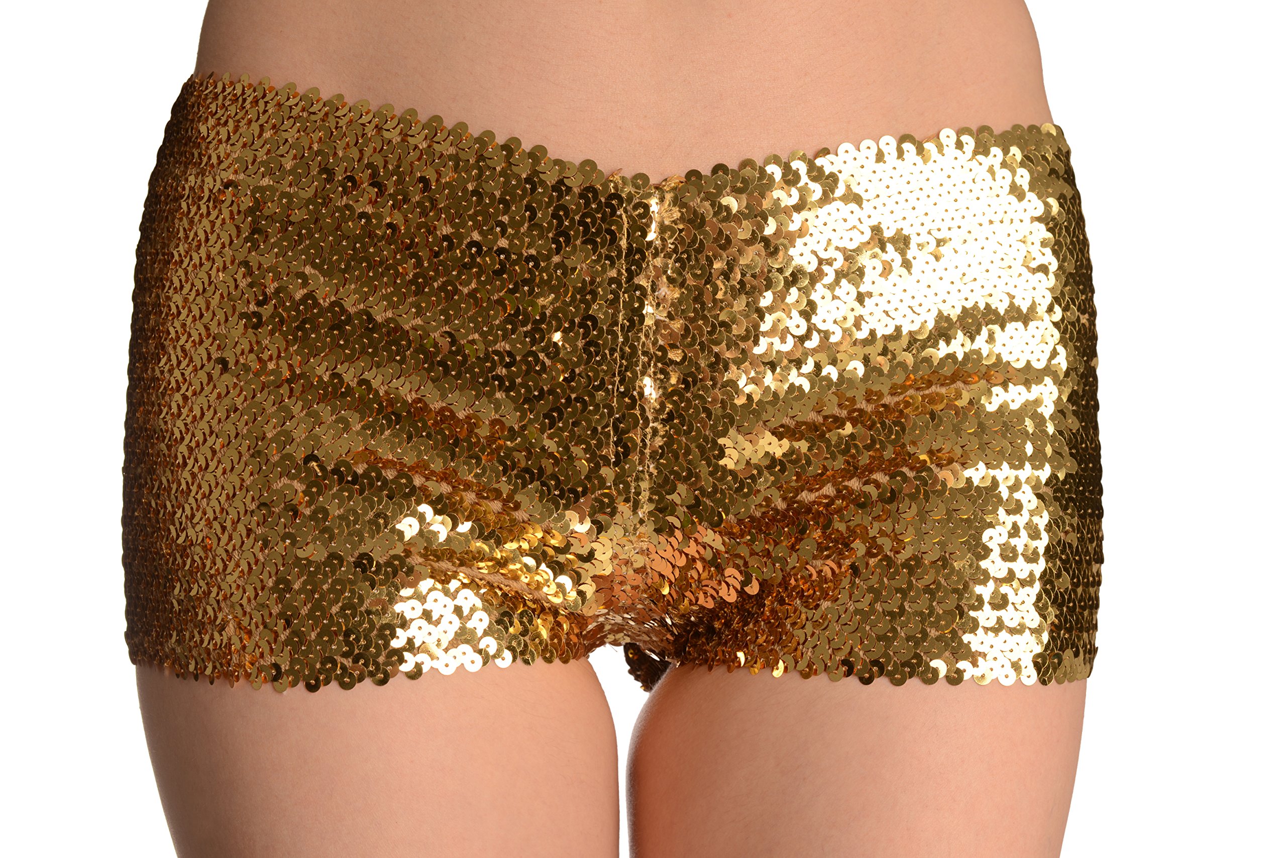 LissKiss Gold Sequined Party Shorts for Women - Glam High Waist Disco Shorts for Nightclub, Festival & Holiday Outfits