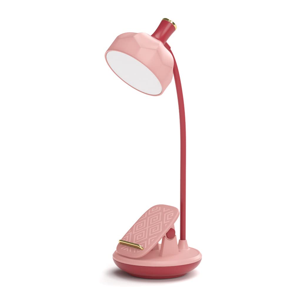 Rechargeable LED Desk Lamp with Adjustable Gooseneck - Dimmable Touch Control, Clip-On Cordless Table Light for Kids & Students - Eye-Caring Night Light for Bedroom, Dorm, Office & Reading (Pink)