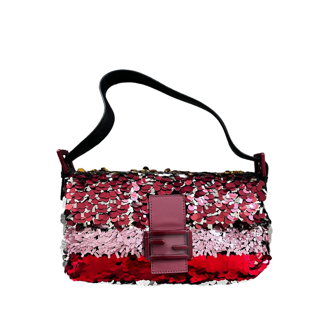 Fendi Berry Sequin Baguette Handbag 2016 Fall Collection - Elegant Evening Clutch for Parties, Weddings & Special Occasions