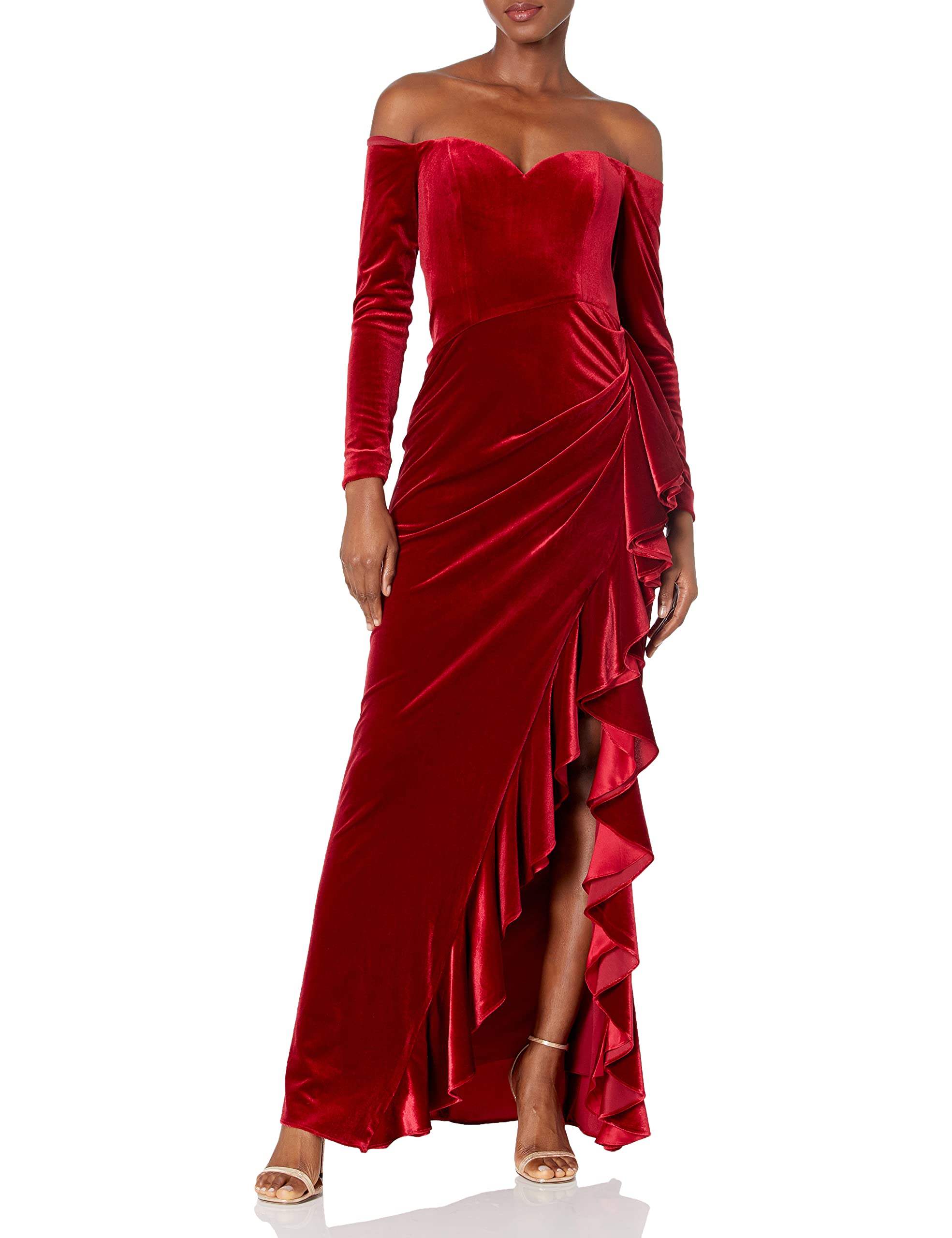 Badgley Mischka Women's Long Sleeve Velvet Evening Gown - Elegant Formal Dress for Weddings, Galas & Special Occasions