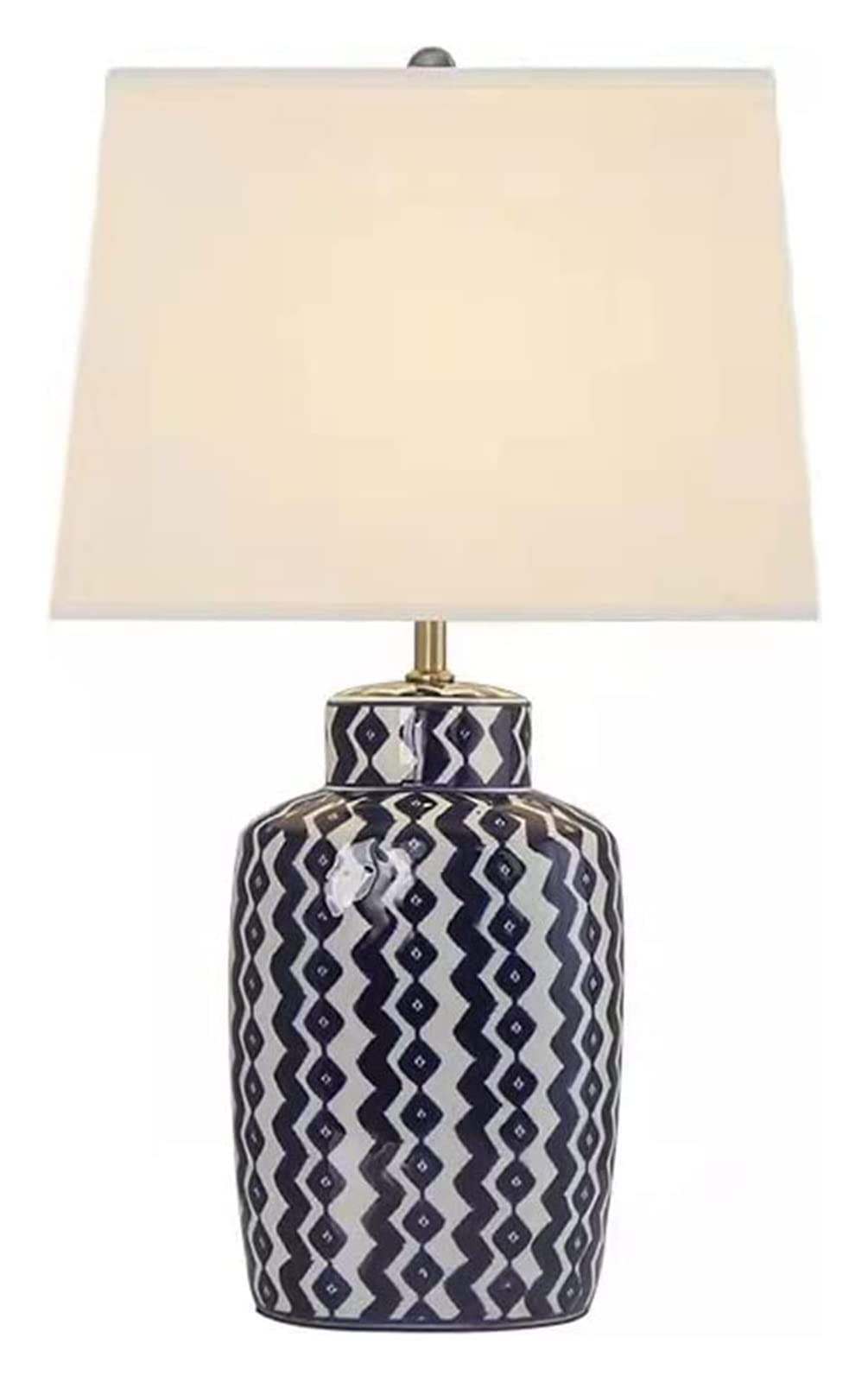Hand-Painted Blue and White Porcelain Ceramic Table Lamp with Fabric Shade - Elegant Nightstand & Bedside Lighting for Living Room, Bedroom, Office - Perfect for Reading, Relaxing & Home Decor