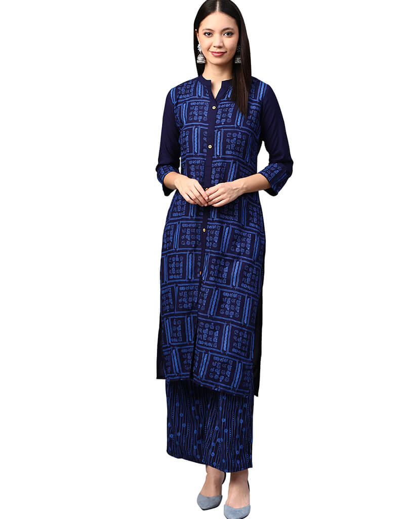 Blue Cotton Palazzo Straight Pants for Women - Comfortable Wide Leg Trousers for Casual Wear, Office & Travel