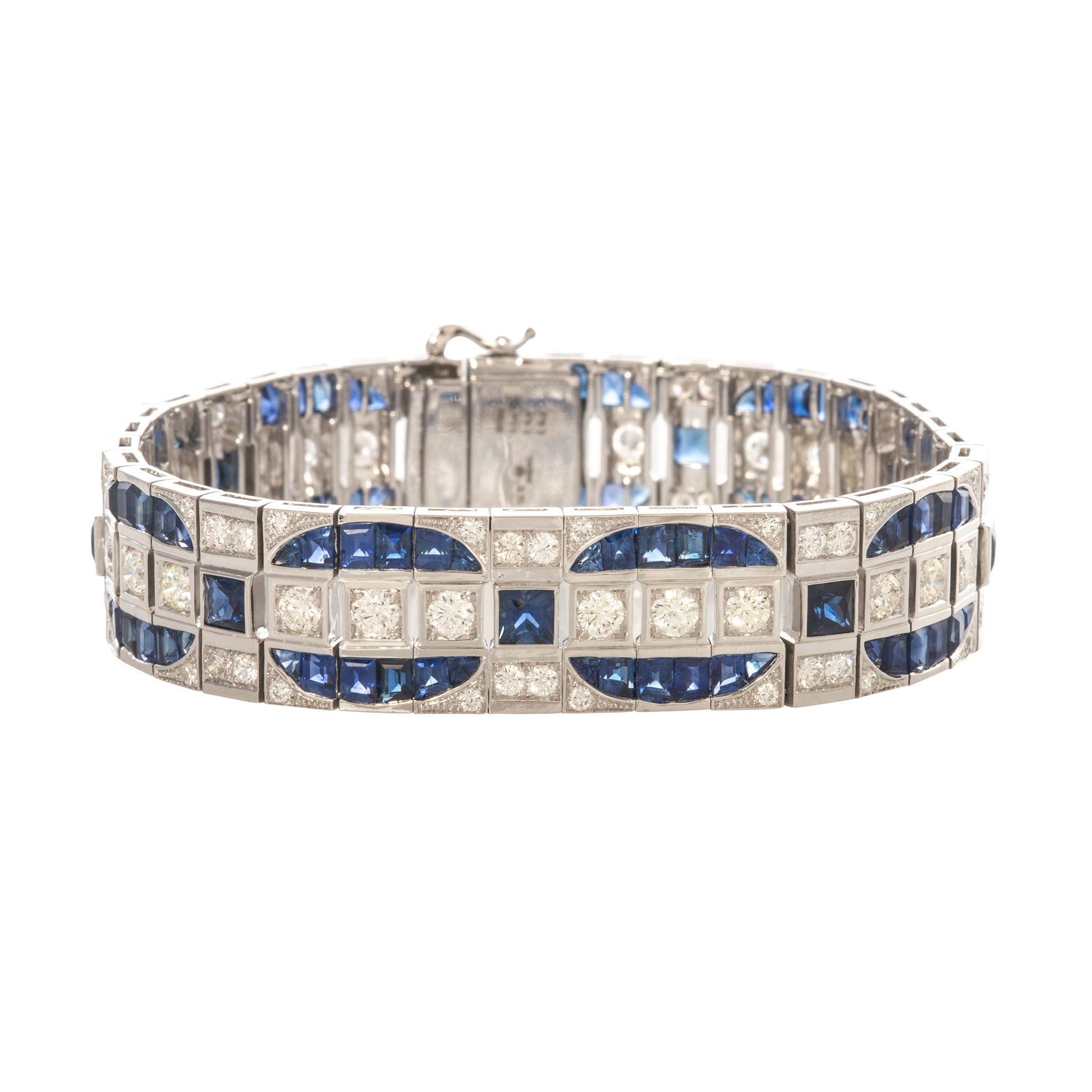 Art Deco Style Sapphire & Diamond 14K White Gold Bracelet for Women - Elegant Vintage Jewelry Gift for Anniversary, Wedding & Special Occasions