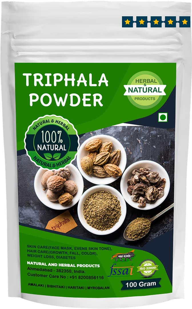 Organic Triphala Powder - Amalaki, Bibhitaki, Haritaki Myrobalan Blend for Skin Care (Face Mask, Brightening, Even Tone), Hair Growth, Weight Loss, Diabetes Support & Immunity Booster - 100g | Ayurvedic Herbal Supplement for Detox & Wellness