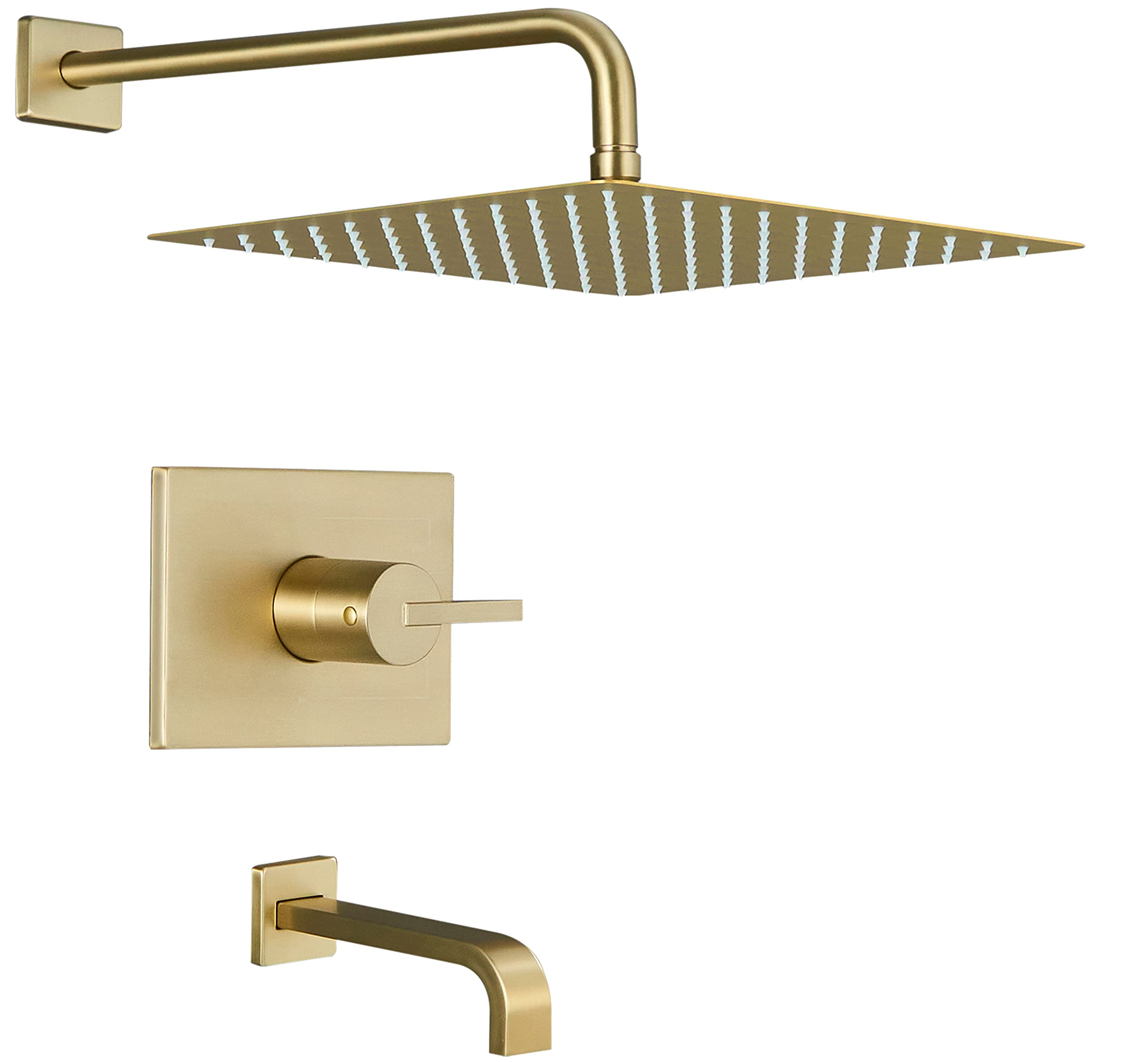 Luxury Brushed Gold Shower Fixture Set - 12 Inch Gold Rainfall Shower Head with Tub Spout & Handle (Valve Included) - Perfect for Modern Bathroom Renovation & Spa-Like Shower Experience