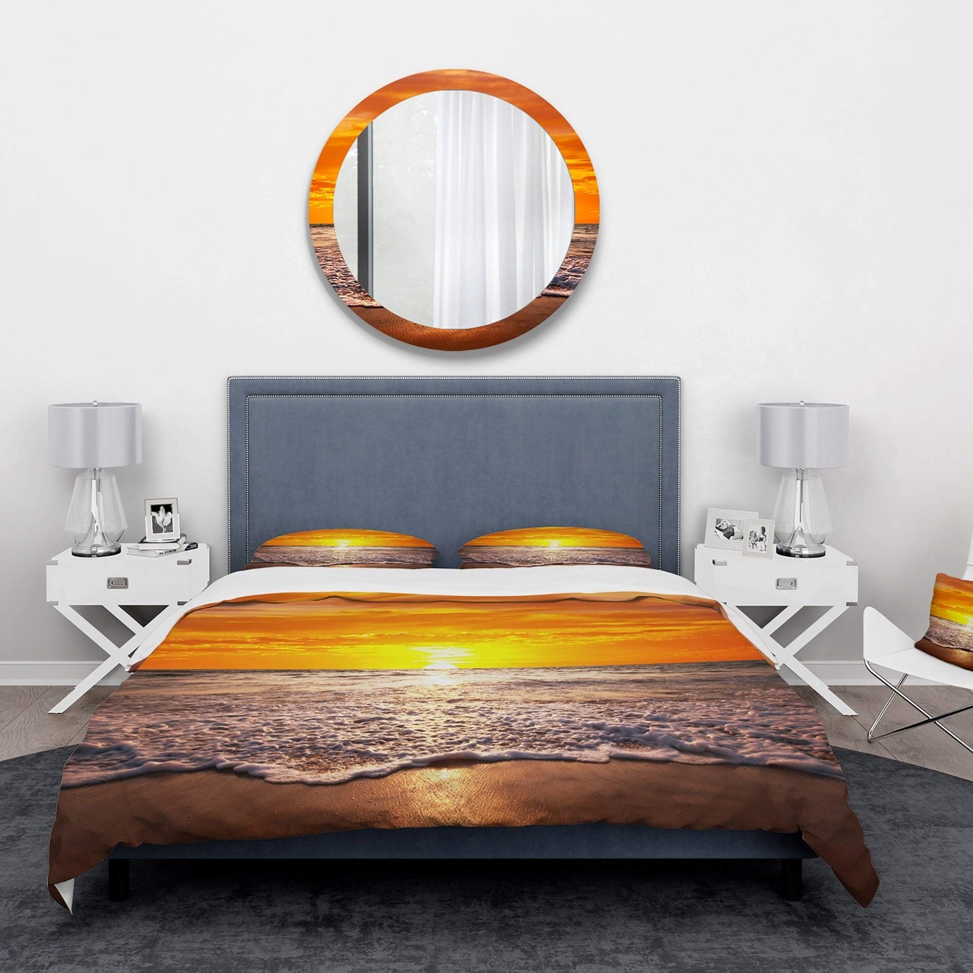 DESIGN ART 'Majestic Sunset with Foaming Waves' Coastal Bedding Set - Full/Queen Duvet Cover & 2 Pillow Shams (Comforter Not Included) | Beach Themed Bedroom Decor for Coastal Homes & Vacation Rentals