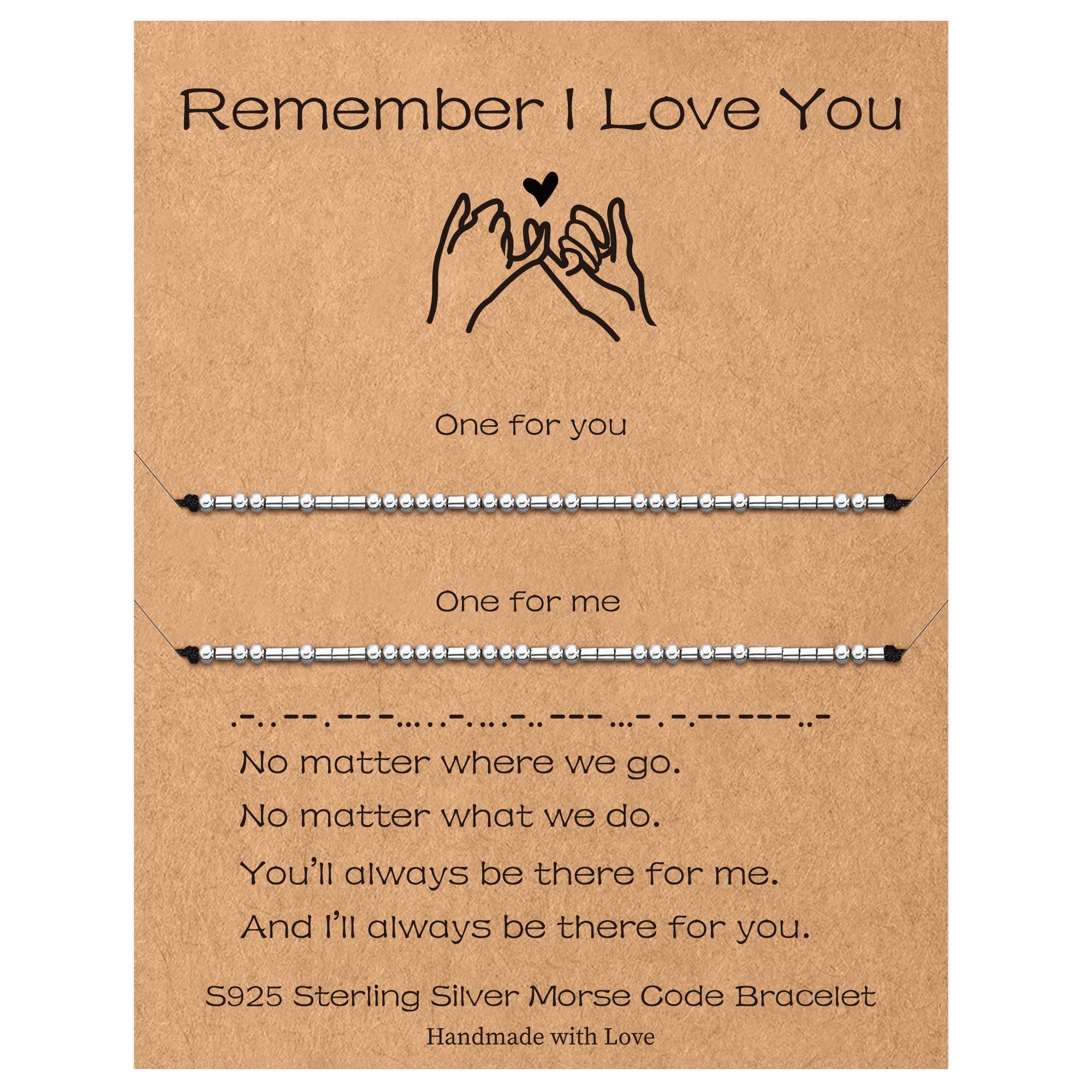 Sterling Silver Morse Code Bracelets for Women - 2pcs Pinky Promise Couple Matching Friendship Bracelets, Inspirational Birthday Gift for Her, Sister, Best Friend | Perfect for Anniversaries, Valentine's Day & Special Occasions